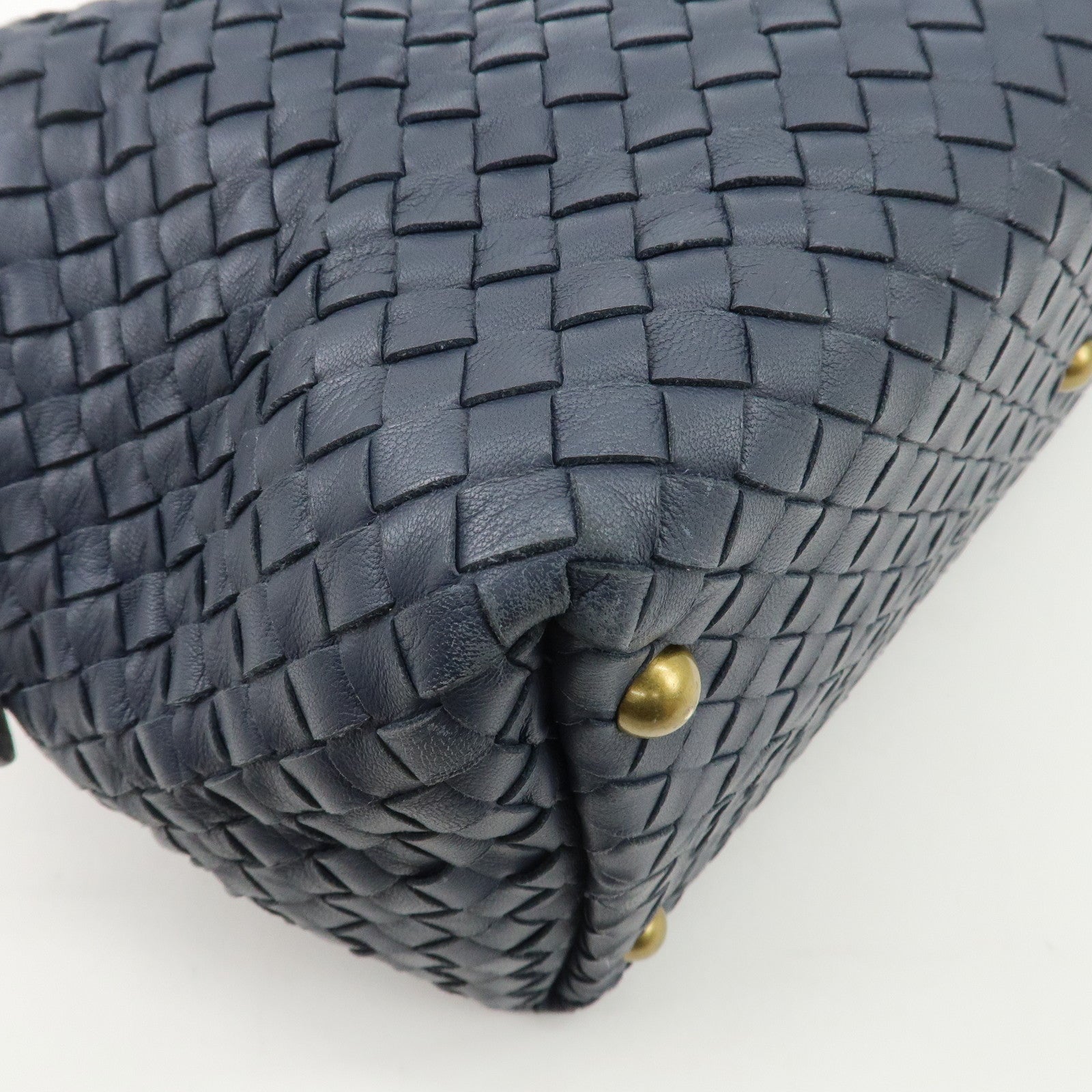 BOTTEGA VENETA Intrecciato Leather Hand Bag Shoulder Bag Navy