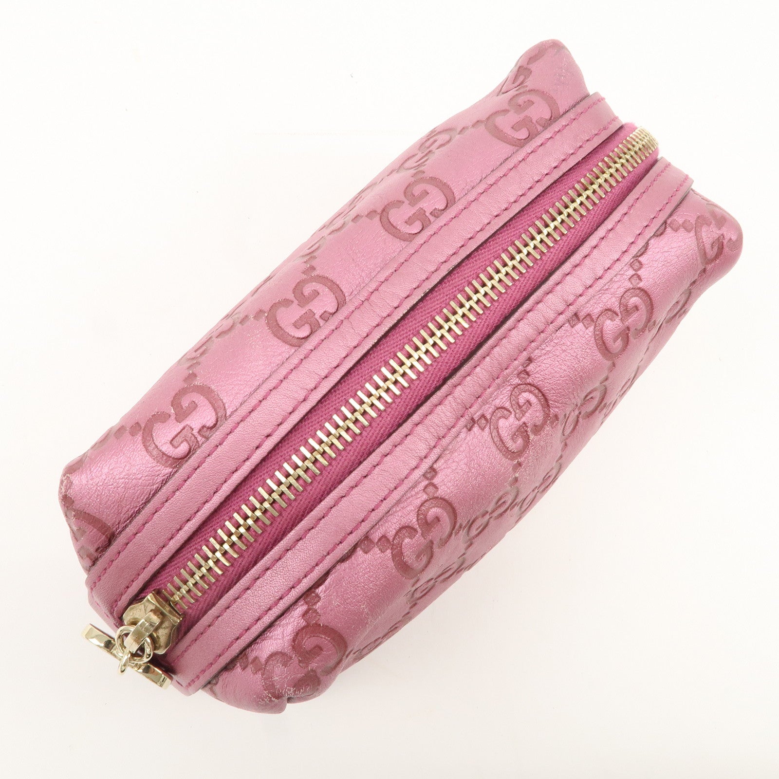 GUCCI Guccissima Leather Cosmetic Pouch Purse Metallic Pink 153228 Used