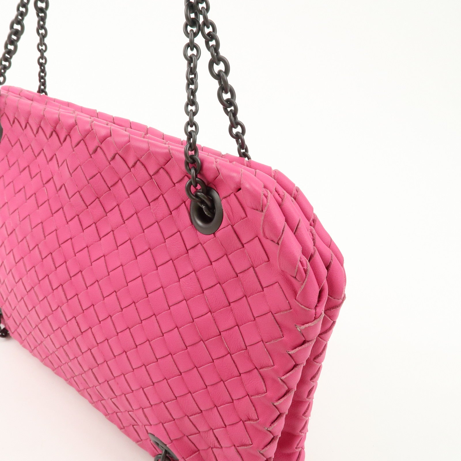 BOTTEGA VENETA Intrecciato Leather Chain Shoulder Bag Pink