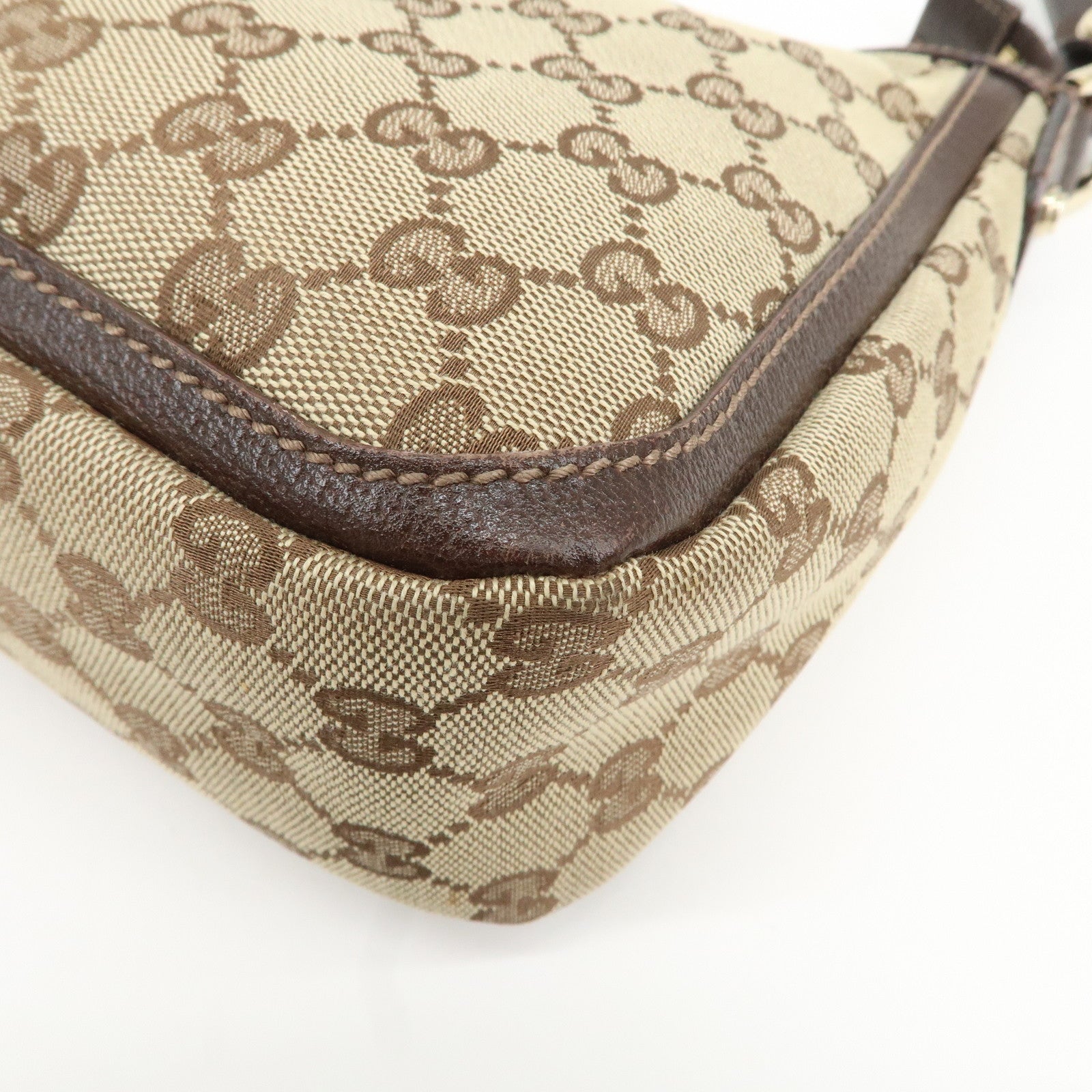 GUCCI GG Canvas Leather Shoulder Bag Beige Brown 146244 Used