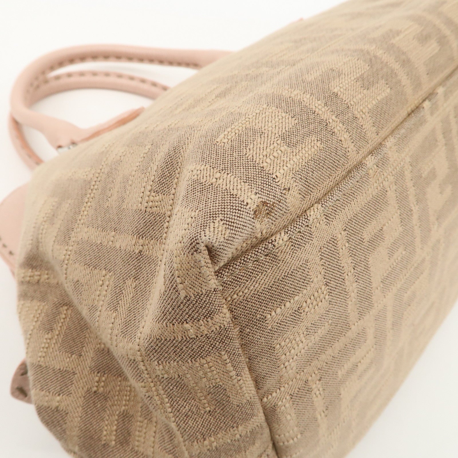 FENDI Zucca Selleria Canvas Leather Hand Bag Beige Pink 8BN123