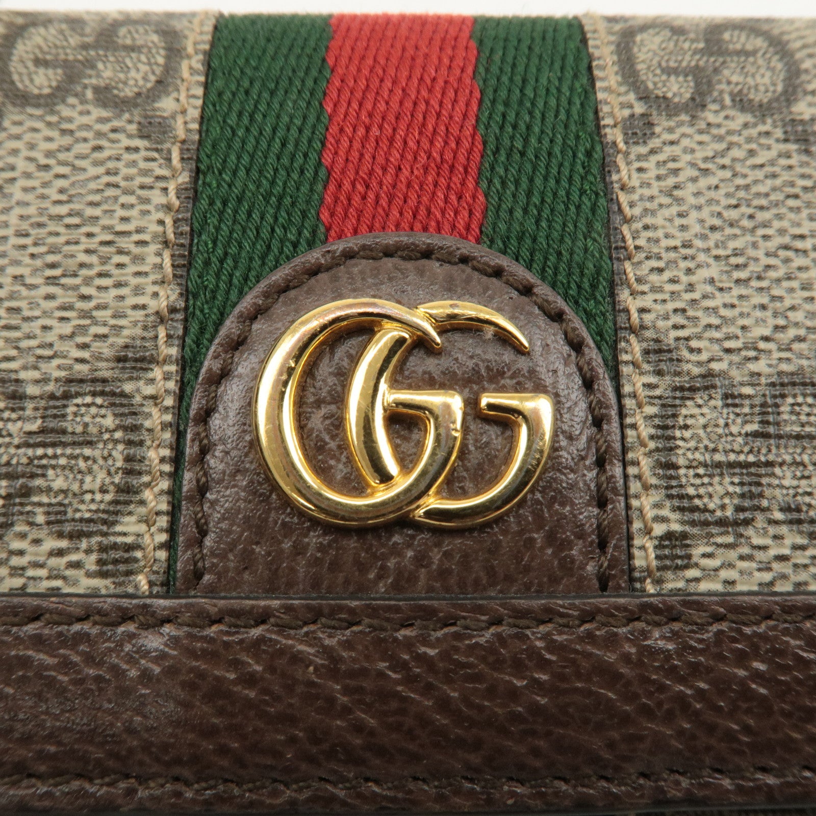 GUCCI Ophidia GG Supreme Leather Folded Wallet Beige Brown 644334