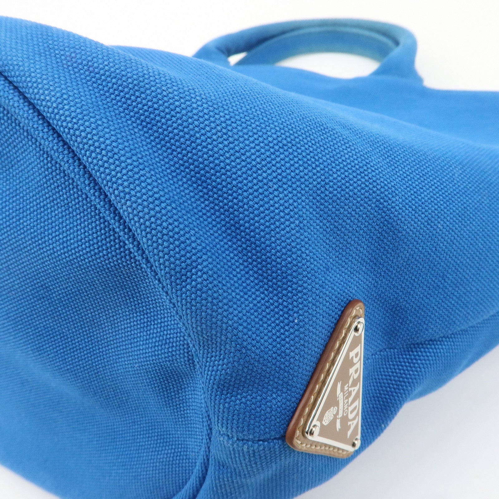 PRADA Canapa Canvas Leather 2Way Bag Tote Bag Hand Bag Blue 1BG163