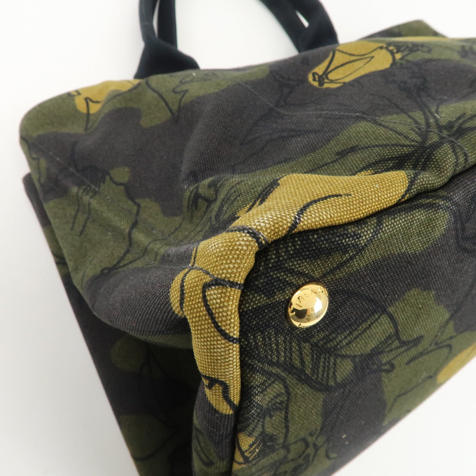 PRADA Logo Canapa Large Canvas Tote Hand Bag Camouflage BN1872 Used