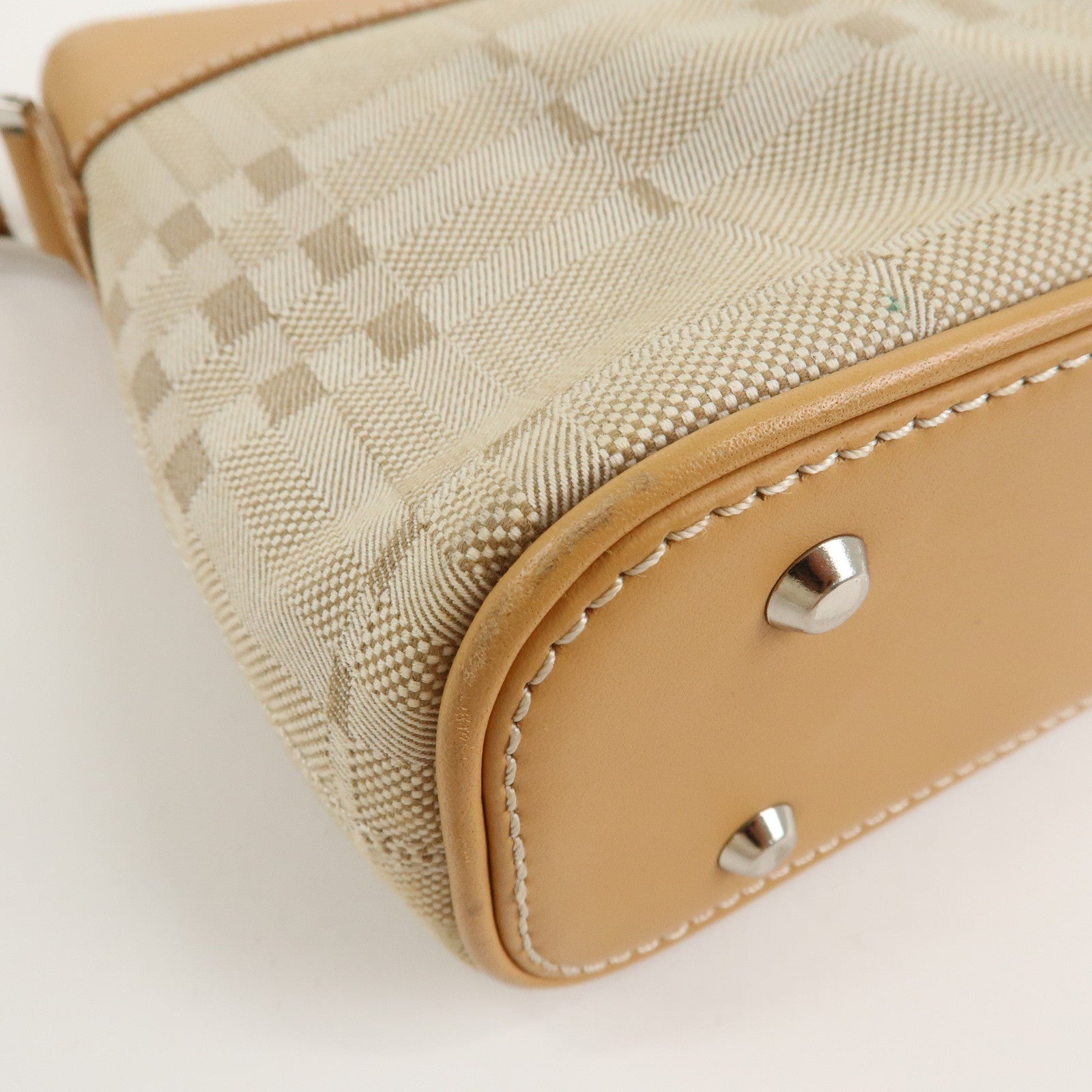 BURBERRY Canvas Leather Check One Shoulder Bag Beige