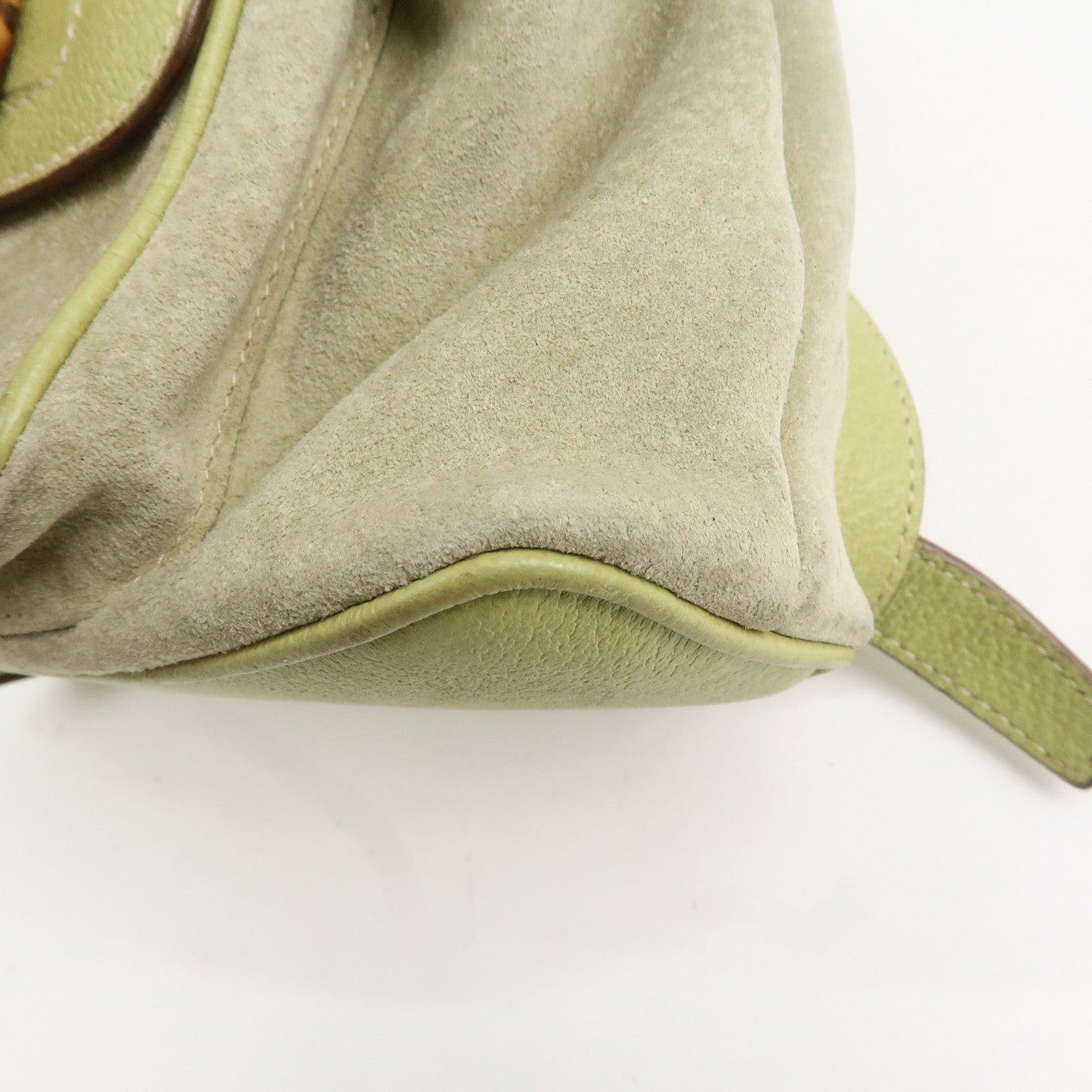 GUCCI Bamboo Suede Leather Backpack Light Green 003.1956.0030