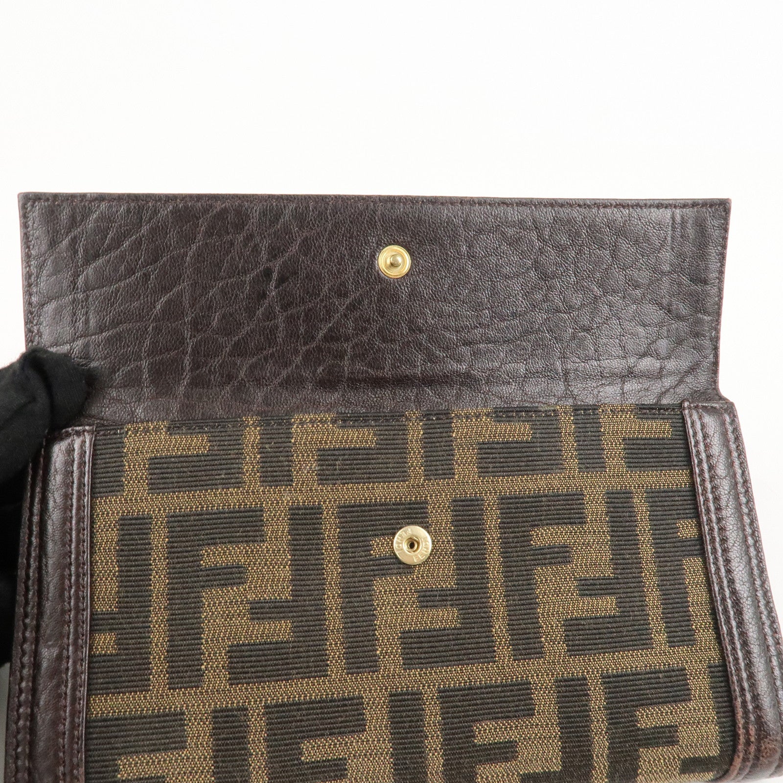 FENDI Zucca Canvas Leather W Hook Bifold Long Wallet 8N0032