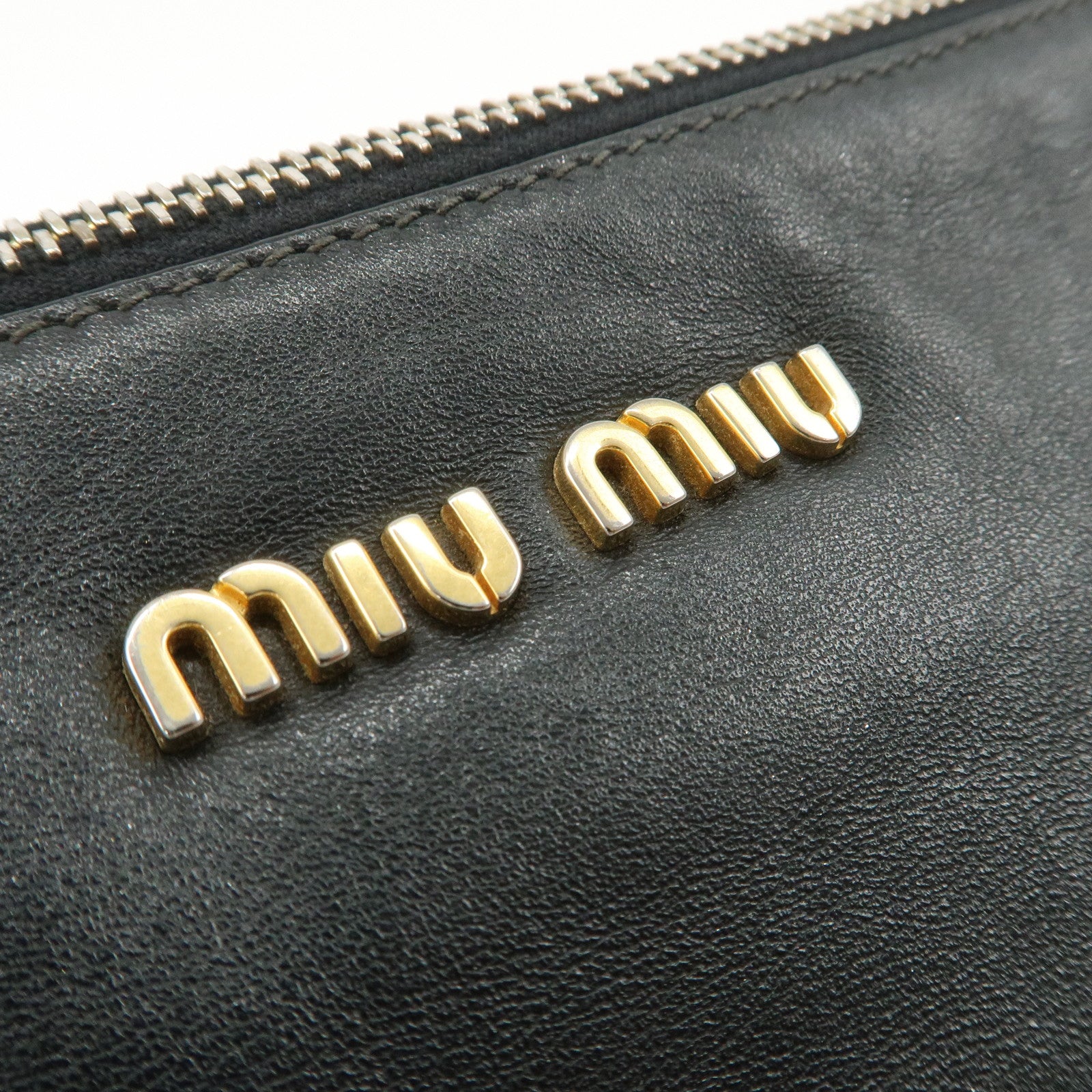 MIU MIU Leather Clutch Bag Hand Bag Black Gold Hardware Used