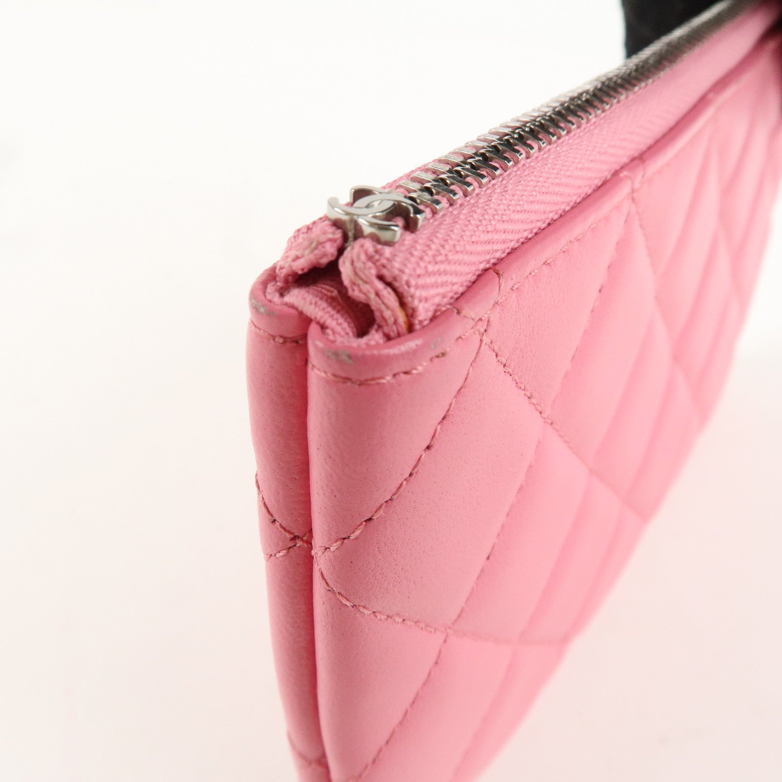 CHANEL Matelasse Lambskin Pouch Pink Silver Hardware