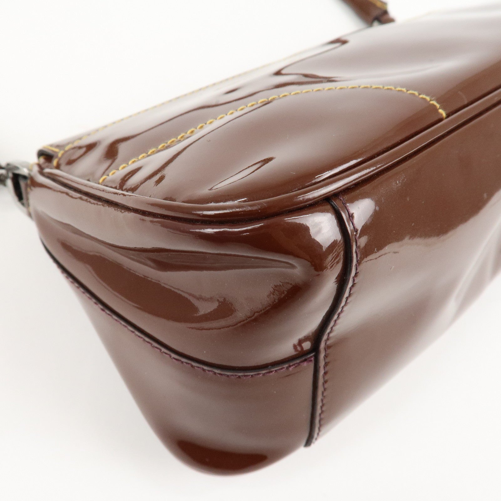 PRADA Patent Leather Shoulder Bag Brown