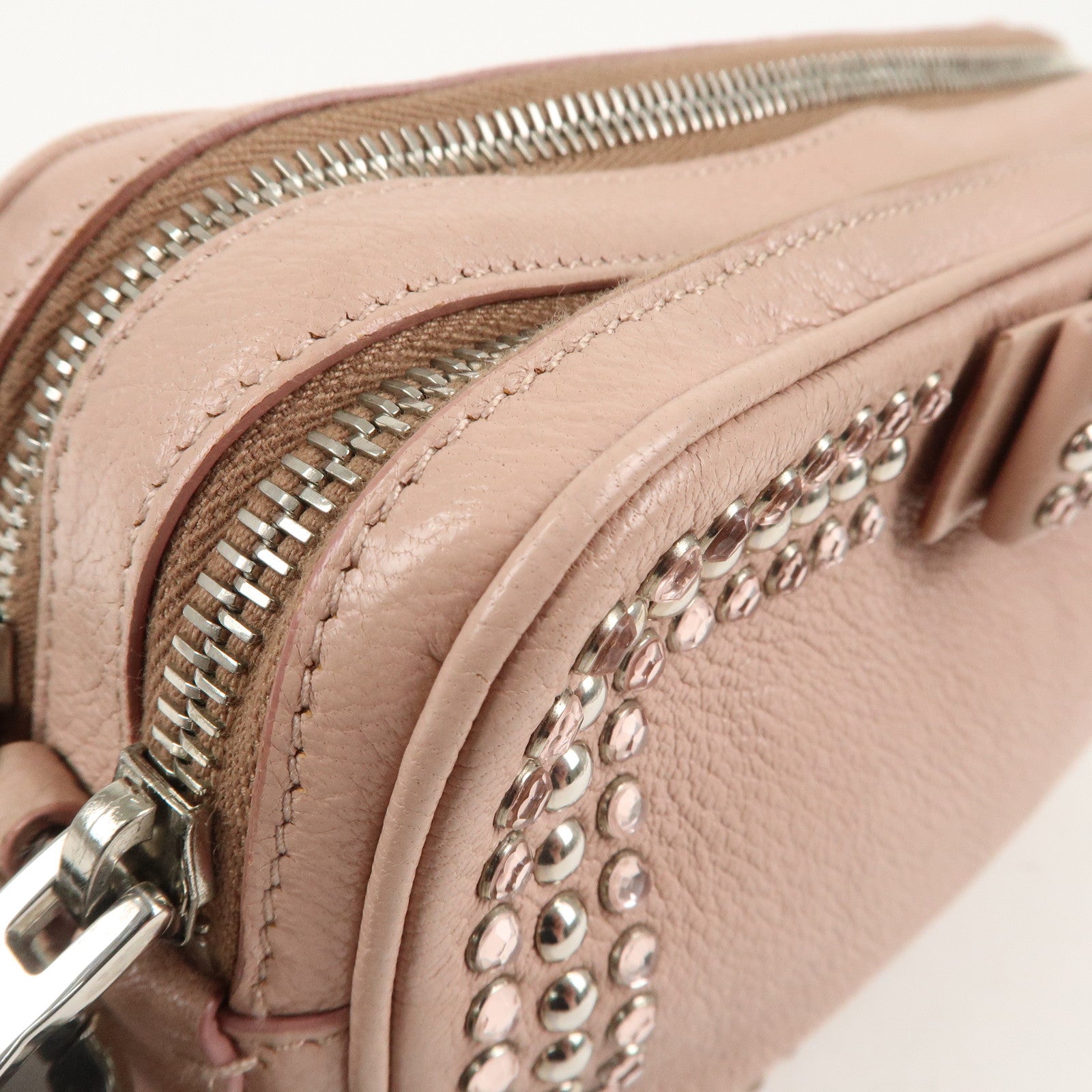 MIU MIU Leather Bijoux Shoulder Bag Crossbody Bag Pink