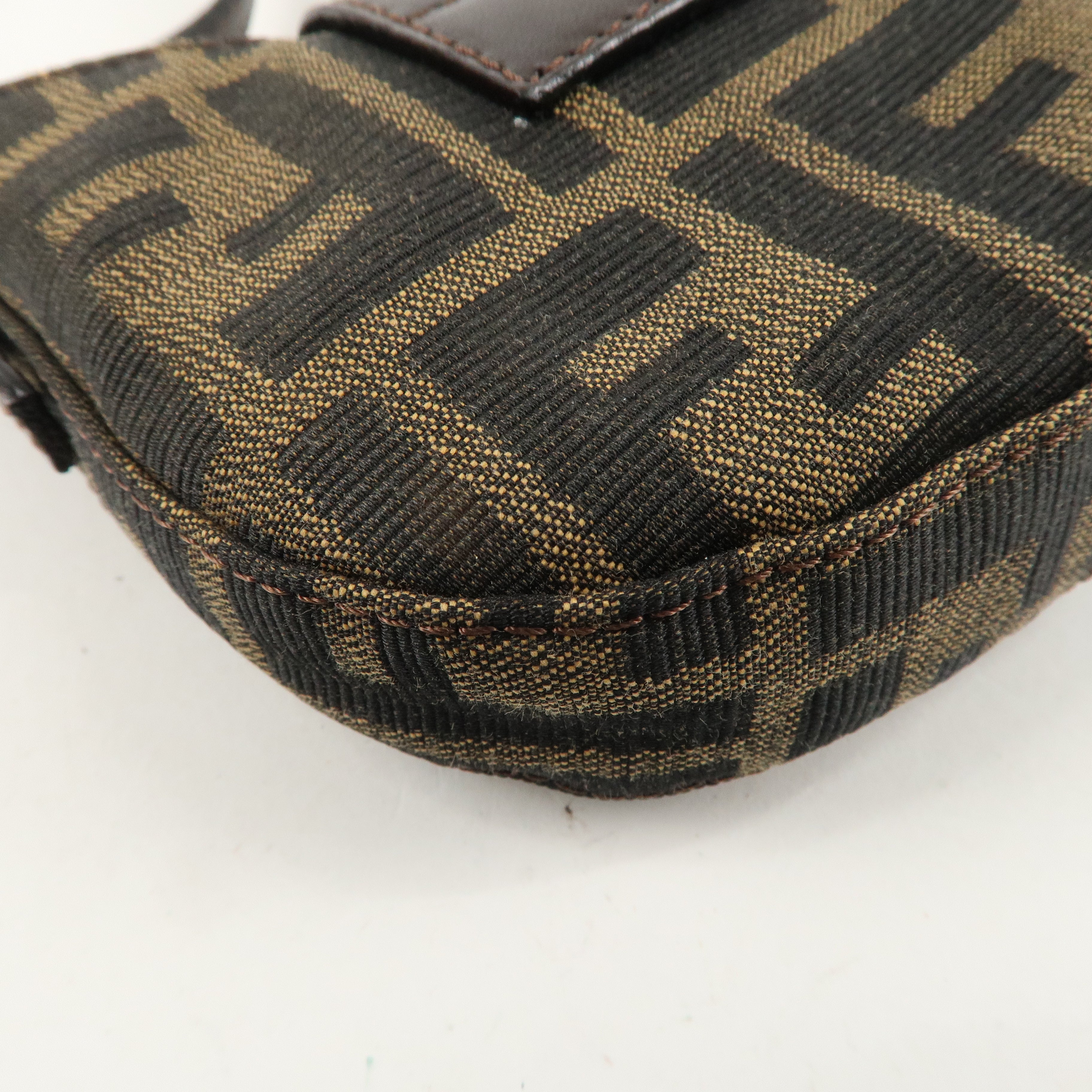 FENDI Zucca Canvas Leather Pouch Khaki Brown 26673