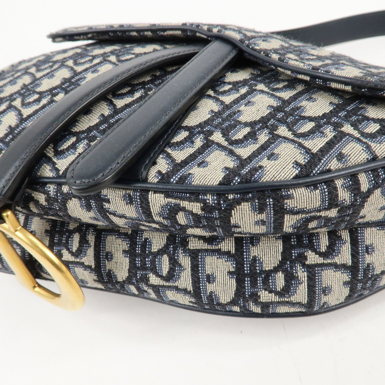 Christian Dior Oblique Jacquard Leather Saddle Mini Hand Bag Navy Used