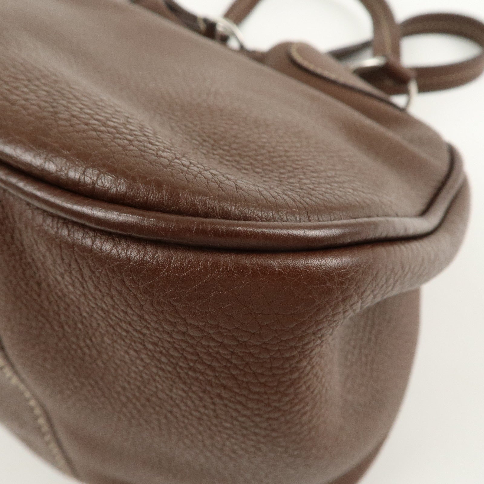 PRADA Logo Leather Shoulder Bag Hand Bag Brown