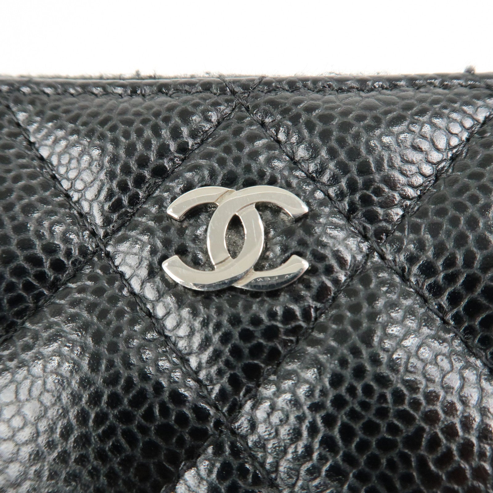 CHANEL Matelasse Caviar Skin Around Zipper Coin Case Black AP0216