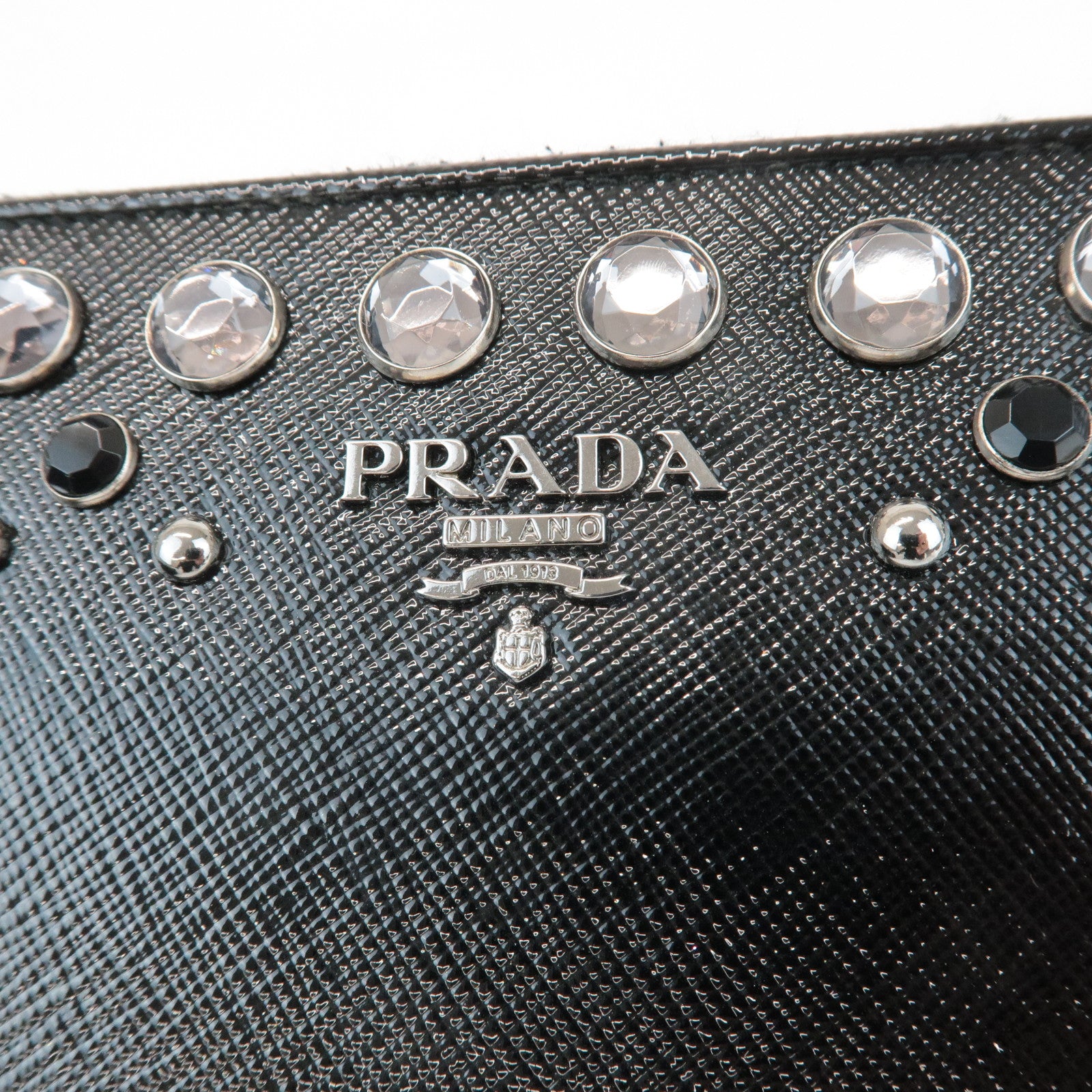 PRADA Saffiano Leather Bijou Studs Round Zipper Long Wallet 1M0506 Used