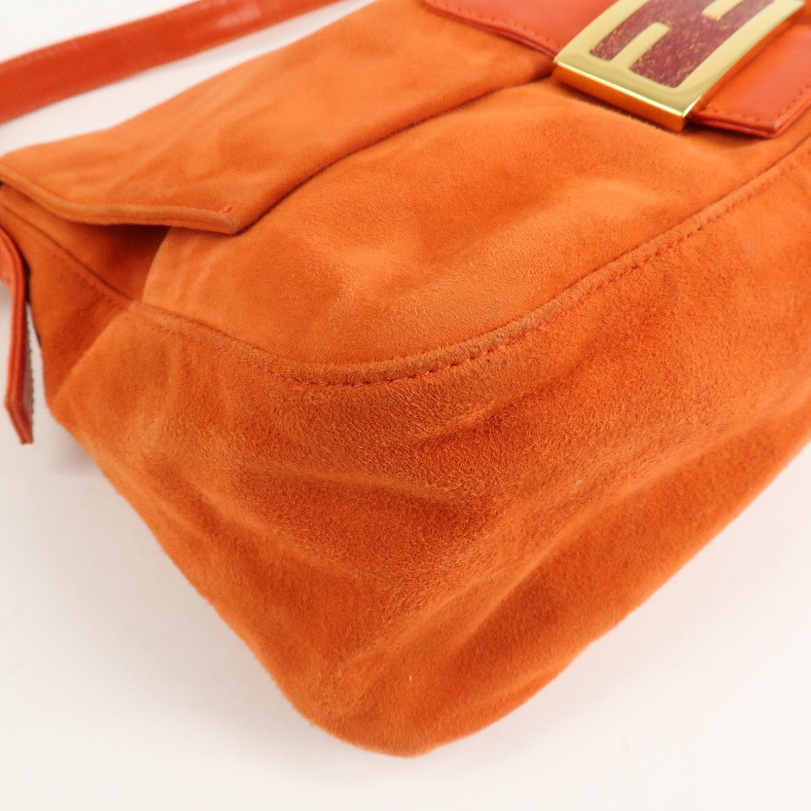 FENDI Mamma Baguette Suede Leather Shoulder Bag Orange 26325