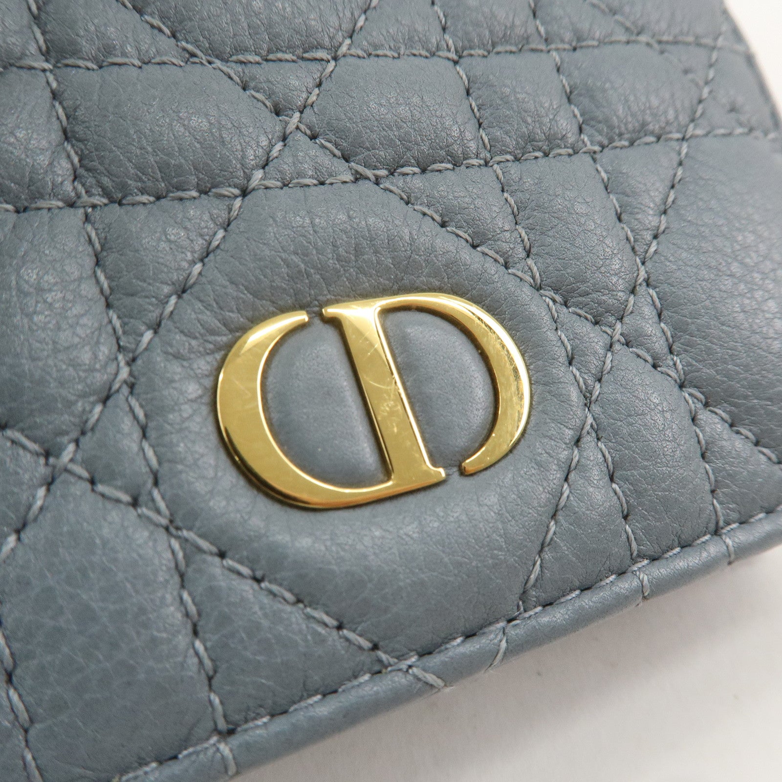 Christian Dior Cannage Leather Caro Bi-fold Wallet Light Blue