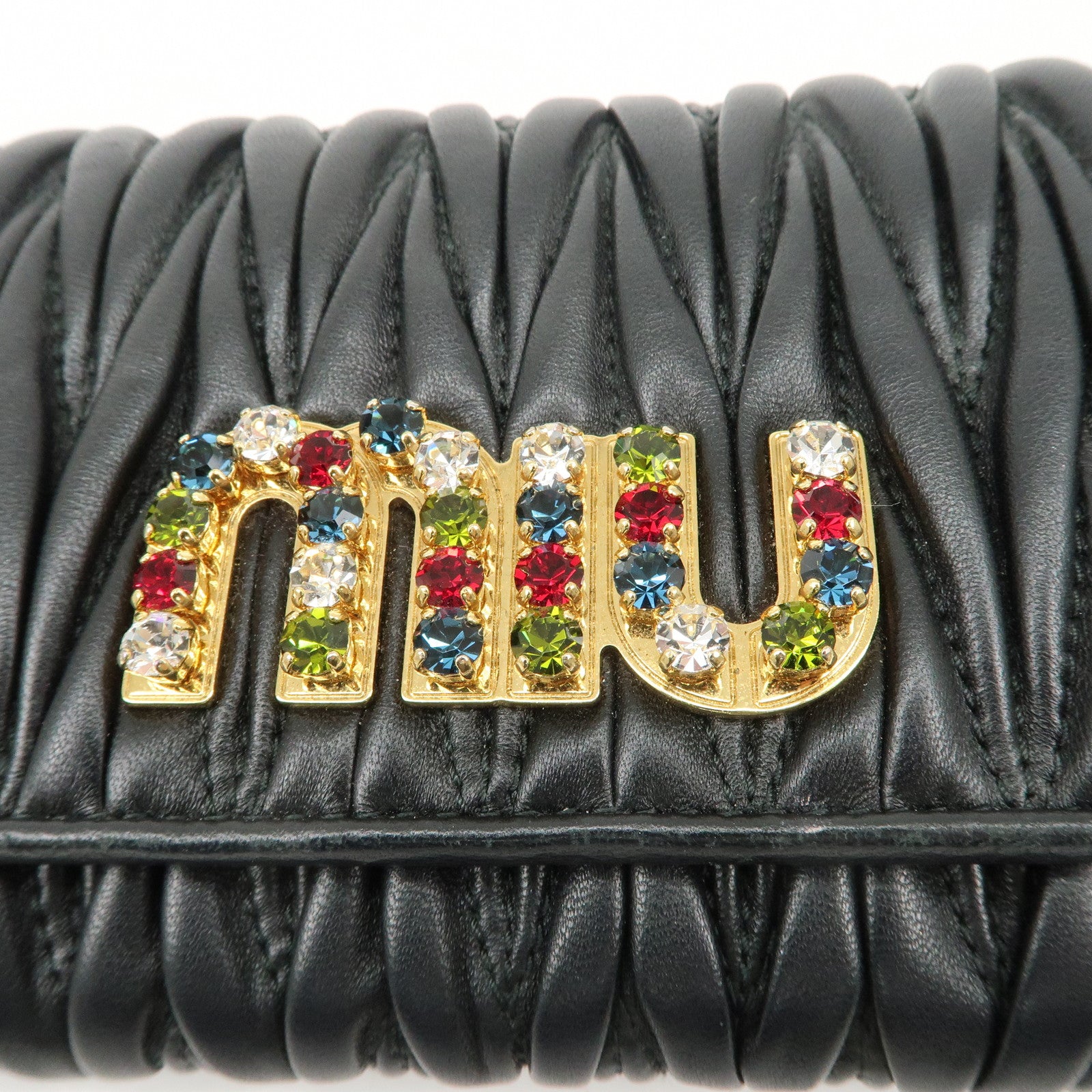 MIU MIU Matelasse Nappa Crystal Leather Hook Long Wallet 5MH109 Used