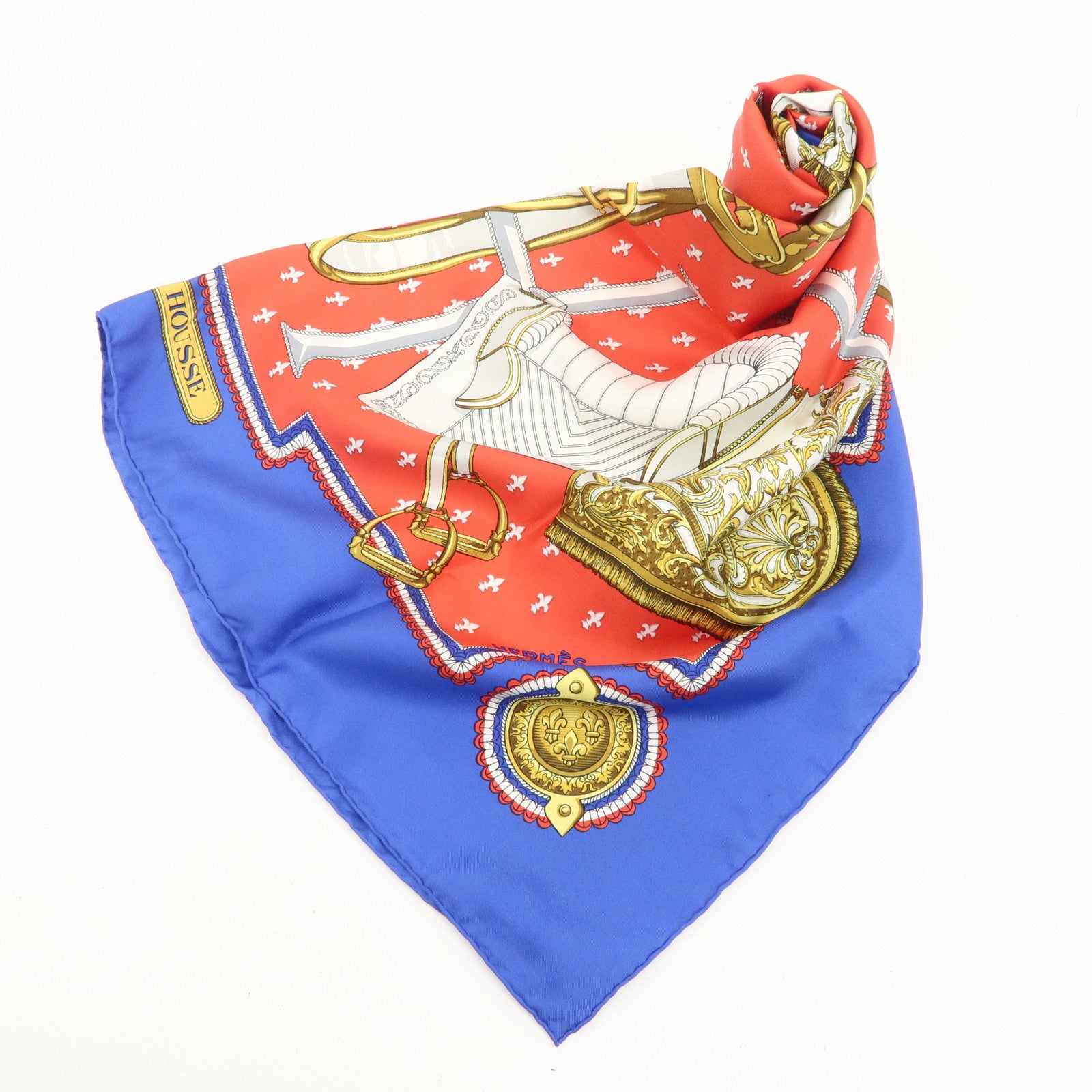 HERMES Carre 90 Silk 100% Scarf Selles A Housse Belt Print