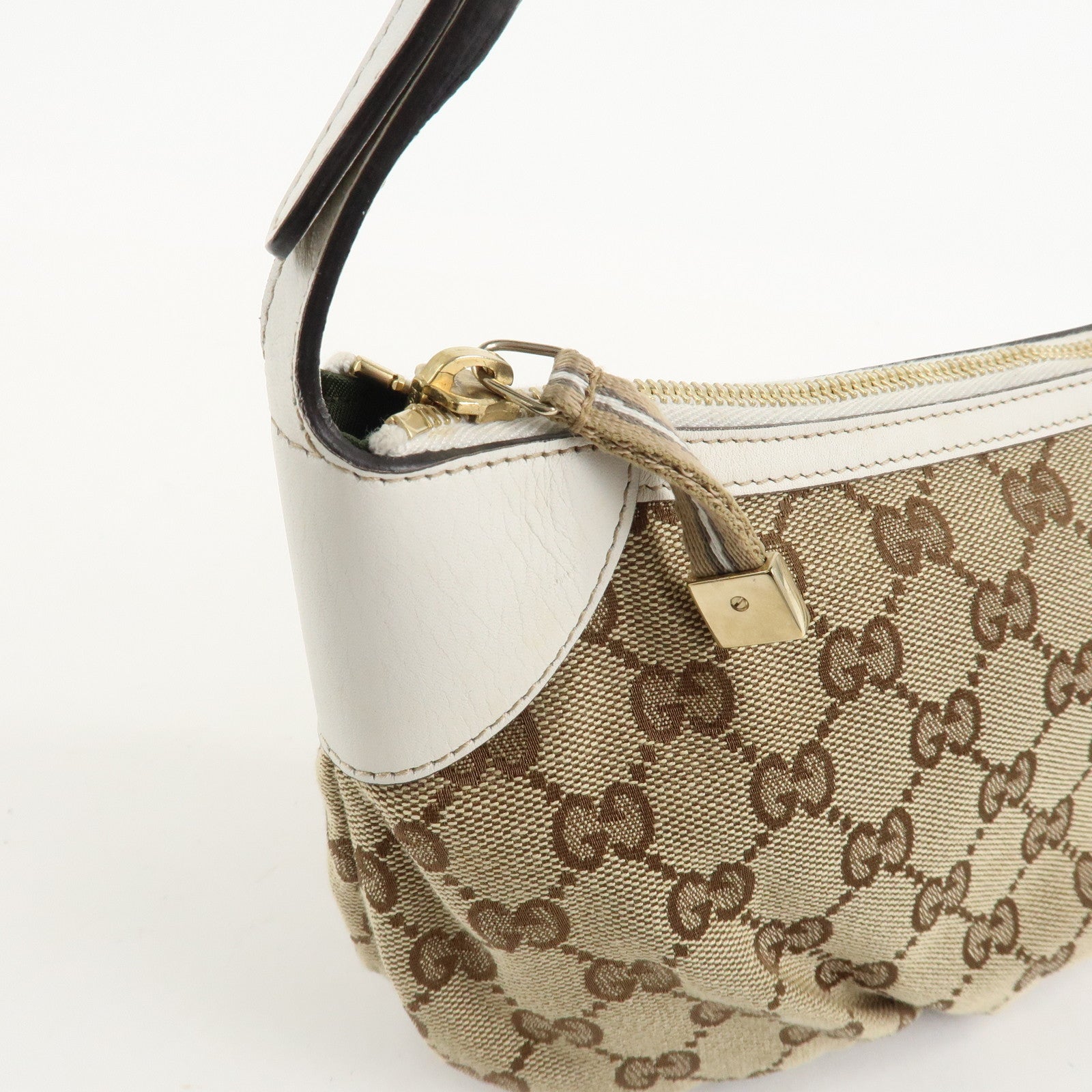 GUCCI GG Canvas Leather Shoulder Bag Hand Bag Beige White 224093