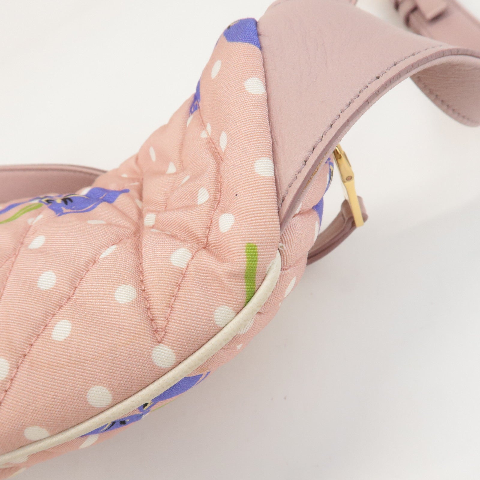 MIU MIU Matelasse Nylon Leather Flower Dots Body Bag Pink Used