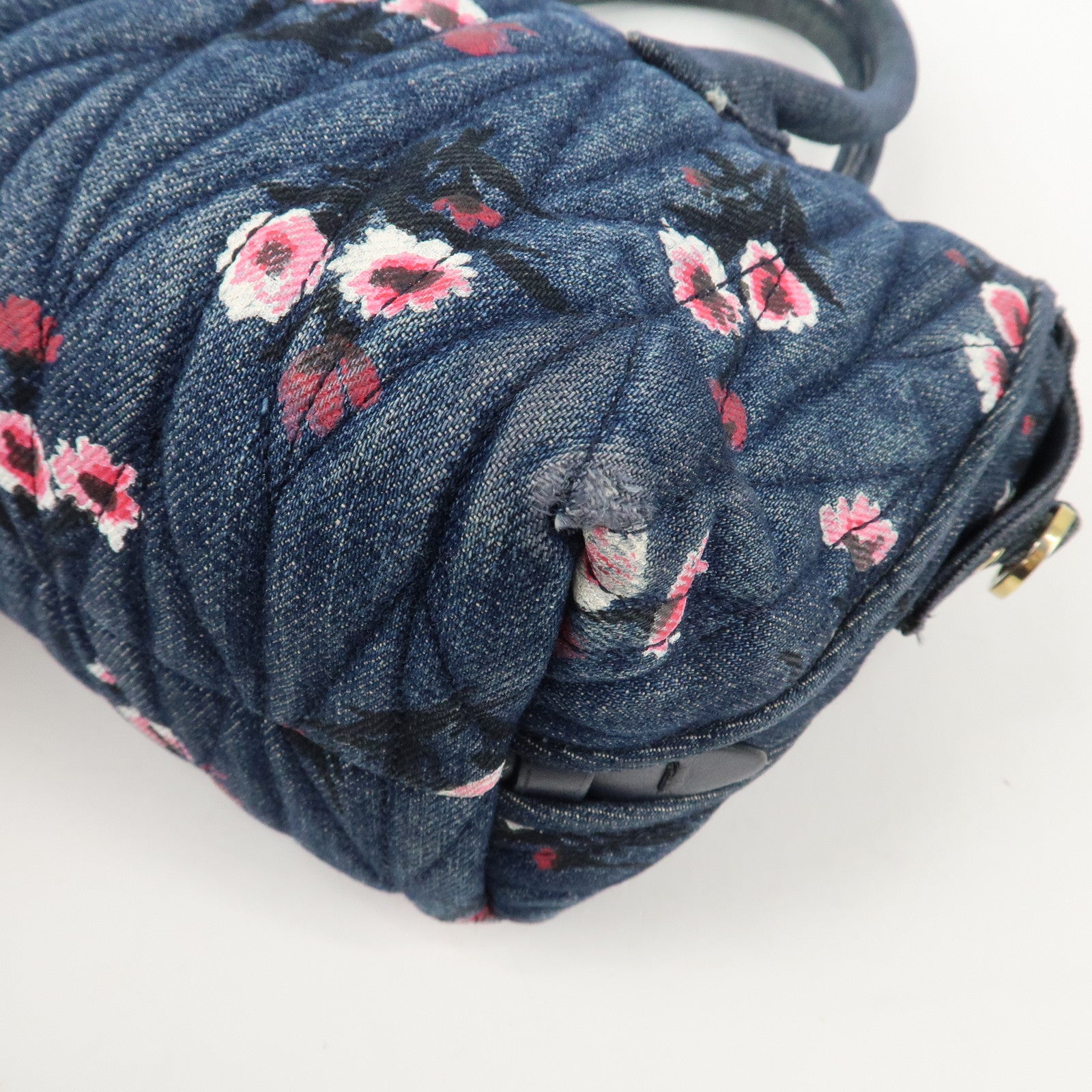 MIU MIU Matelasse Denim Leather 2Way Bag Hand Bag Flower 5BB020 Used