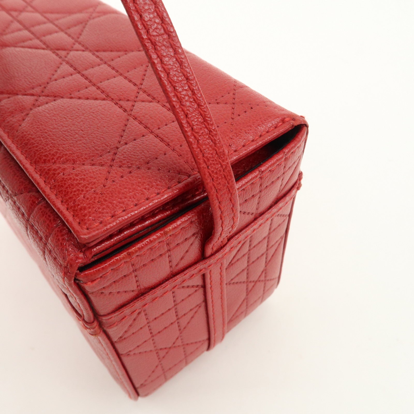 Christian Dior Leather Cannage Vanity Bag Hand Bag Red