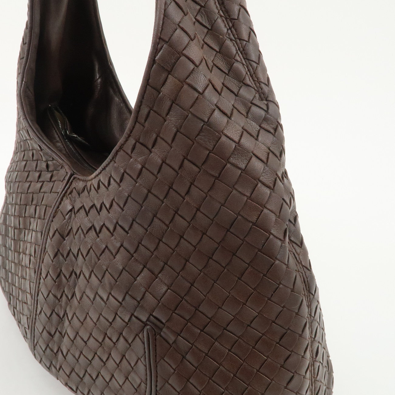 BOTTEGA VENETA Intrecciato Leather Shoulder Bag Dark Brown