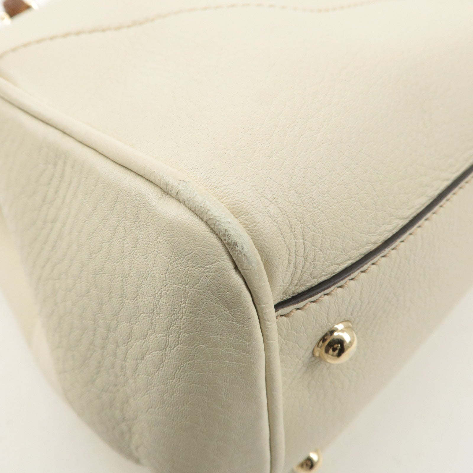 GUCCI Bamboo Leather Hand Bag Ivory 282317