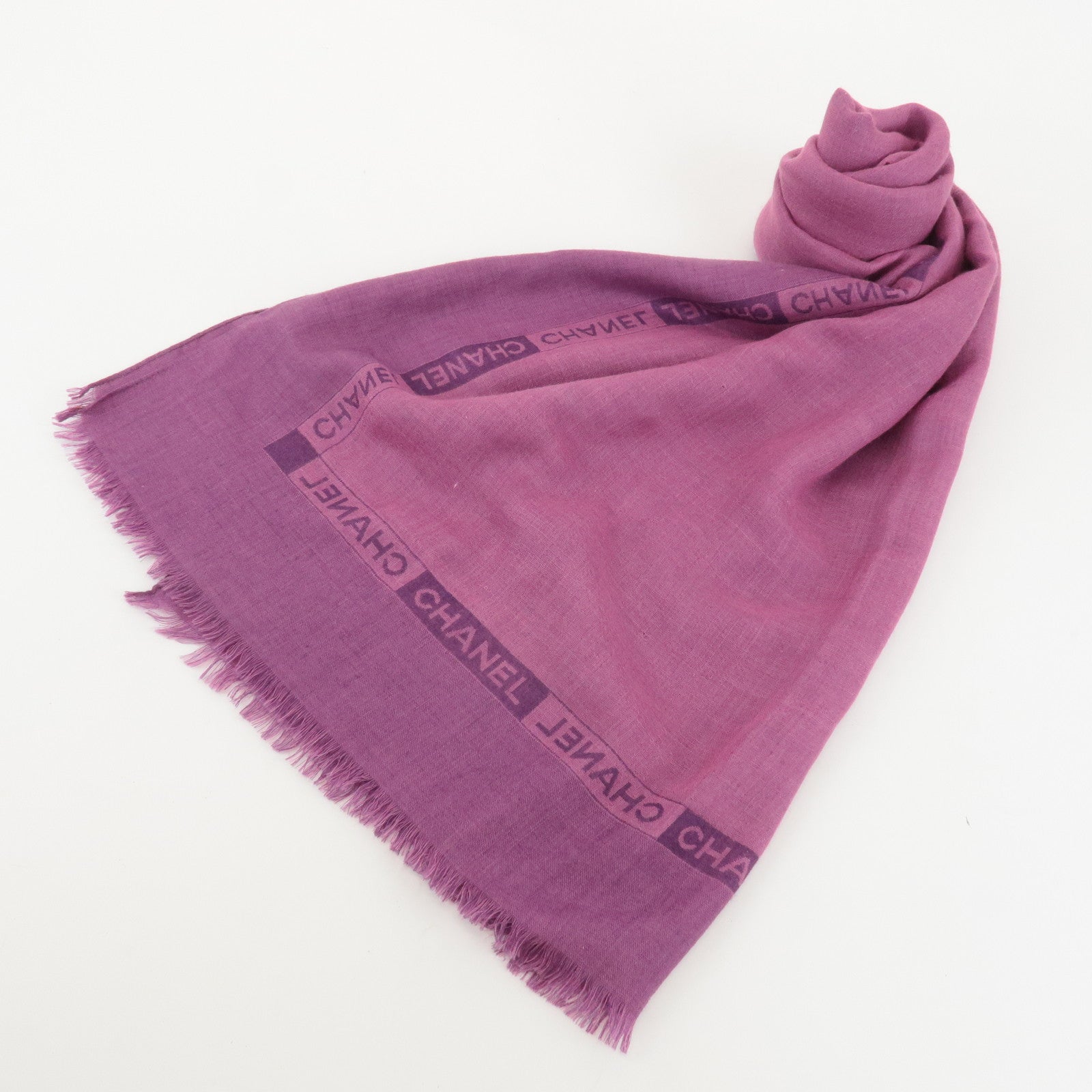 CHANEL Cashmere Silk Scarf 195×73 Purple Used