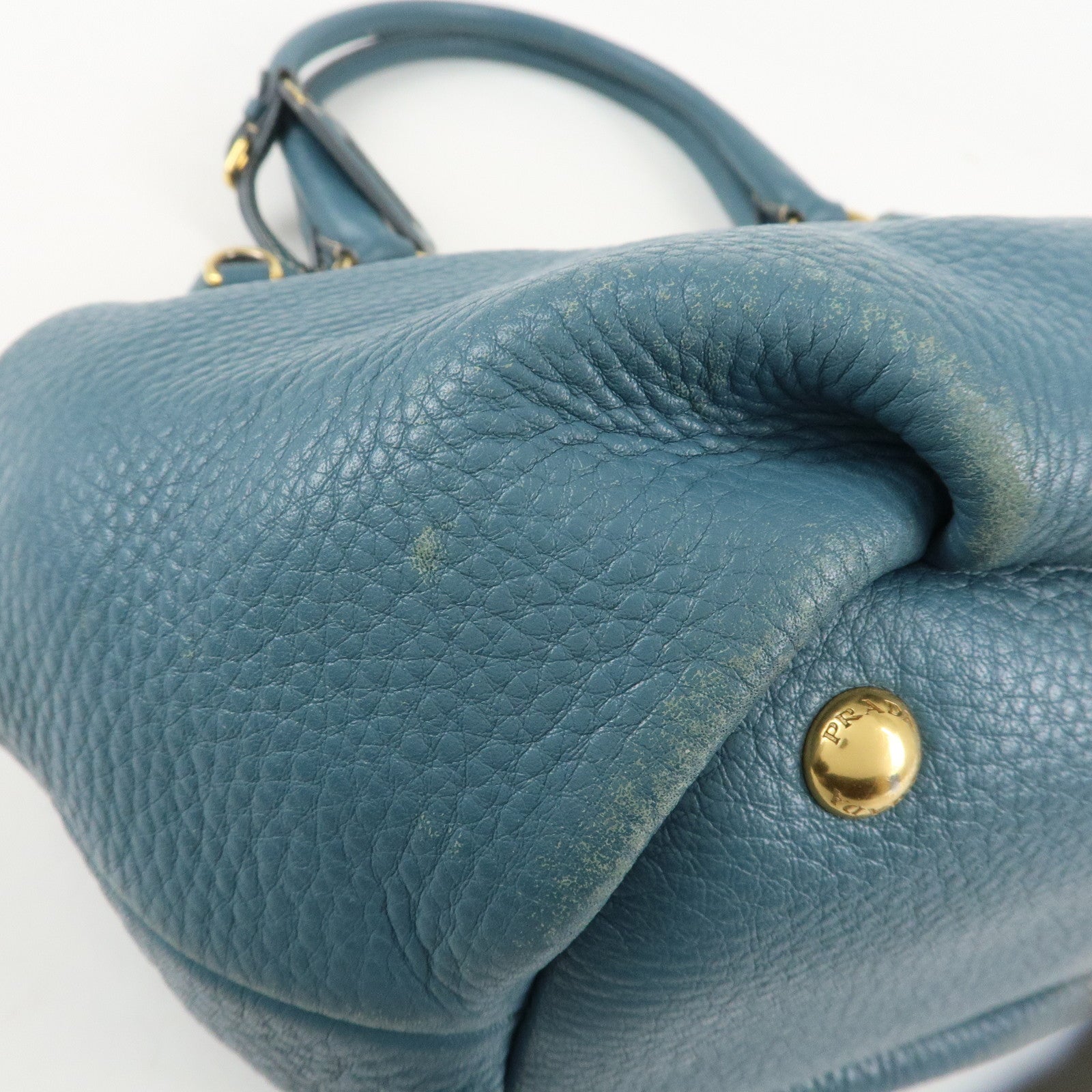 PRADA Leather 2Way Bag Hand Bag Shoulder Bag Blue Gold HDW Used