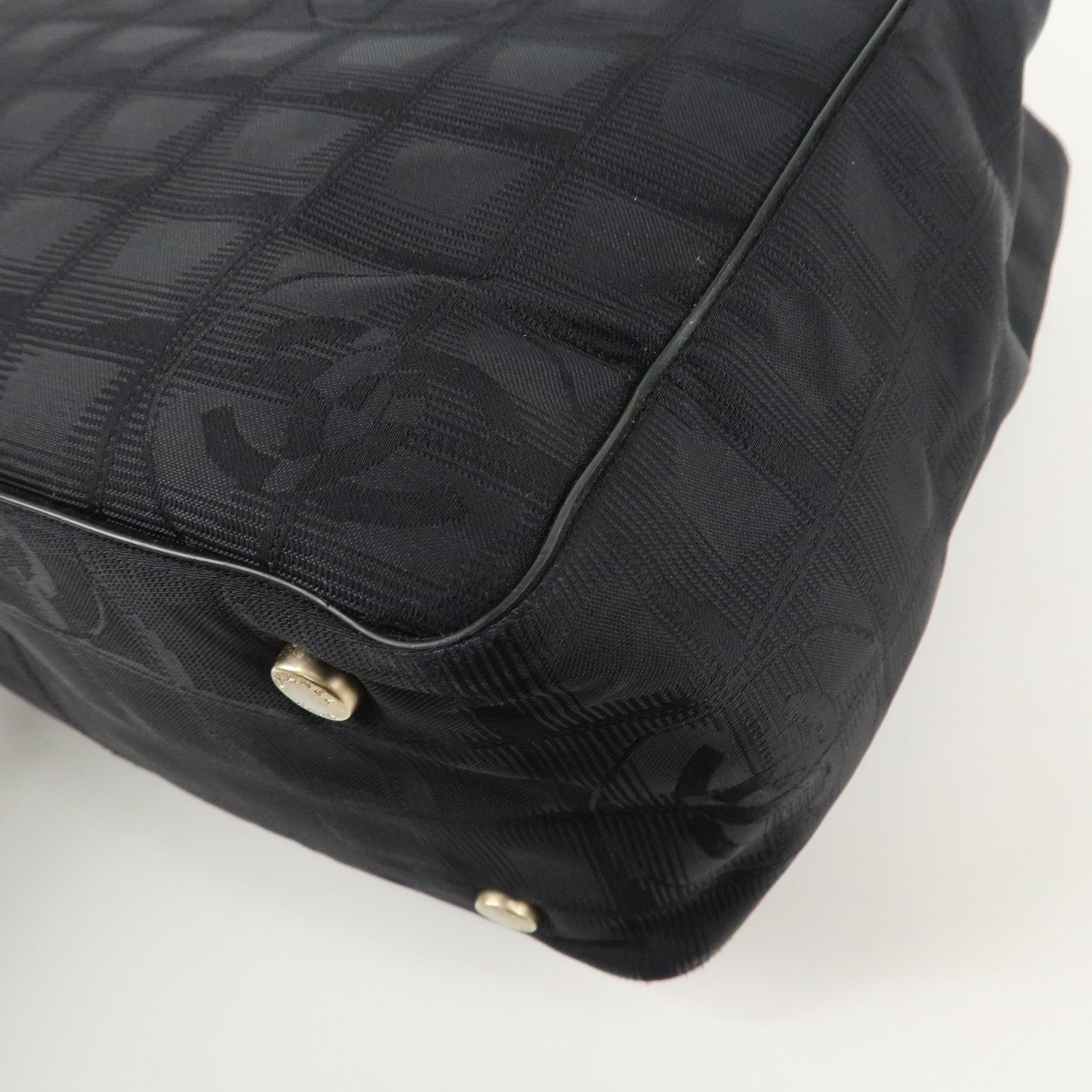 CHANEL Travel Line Nylon Jacquard Tote PM Tote Bag Black A20457 Used