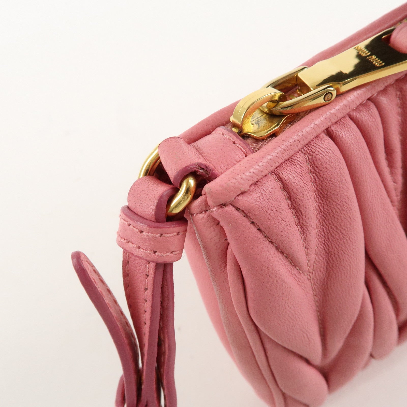 MIU MIU Matelasse Leather Pouch Clutch Bag Pink 5N1455