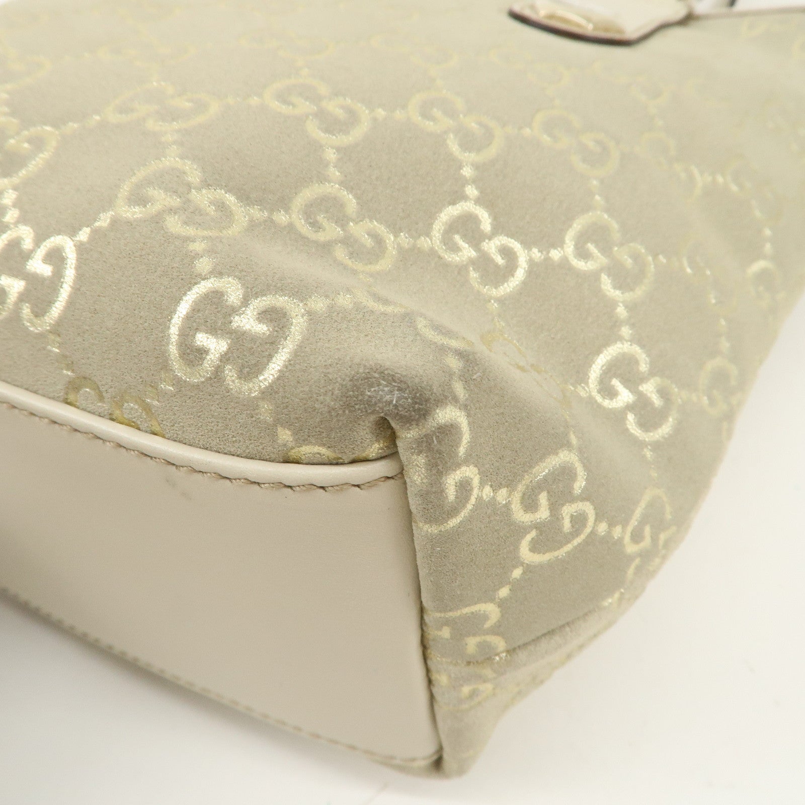 GUCCI GG Suede Leather Tote Bag Hand Bag Ivory Beige 153361