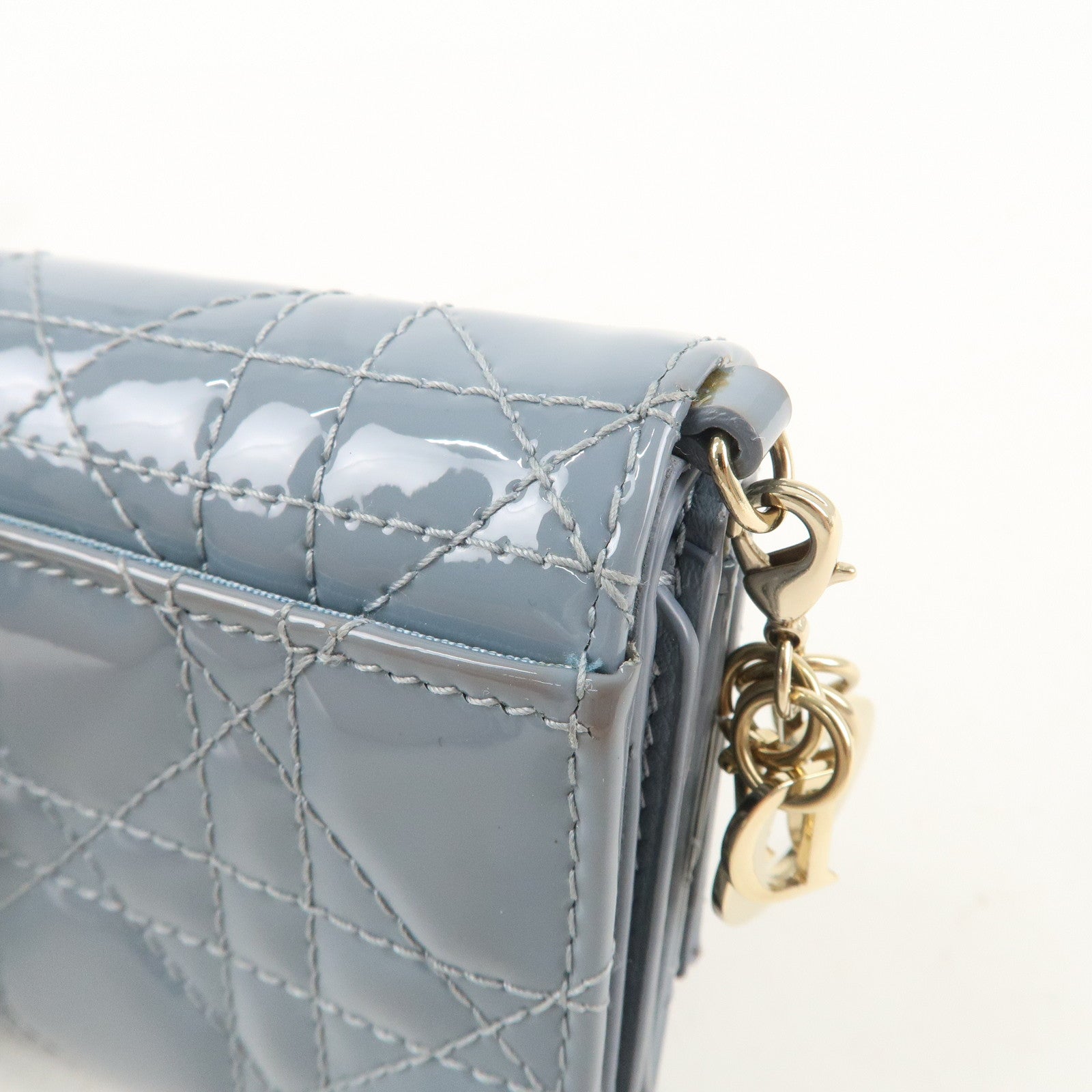 Christian Dior Cannage Patent Leather Lotus Wallet Cloud Blue