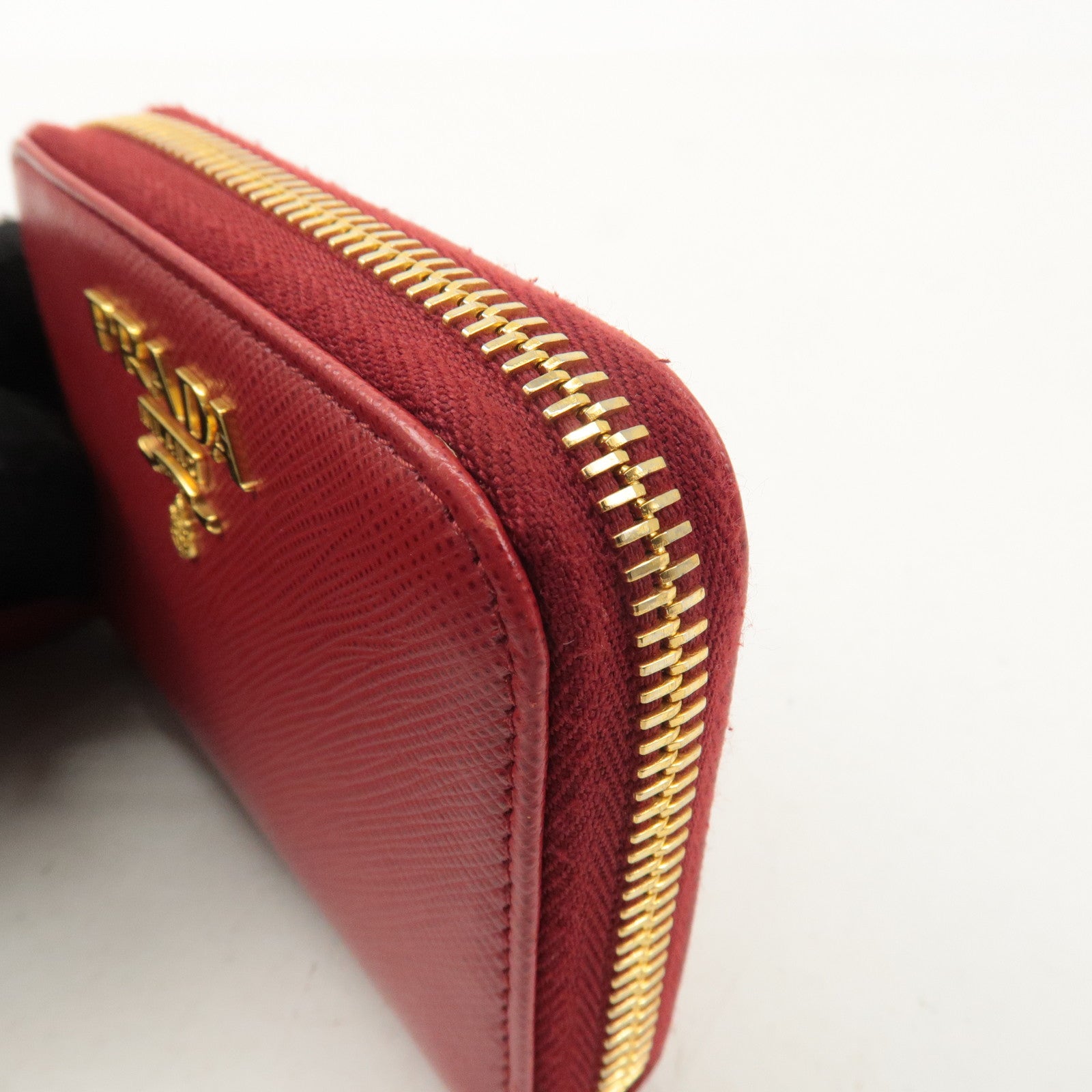 PRADA Saffiano Leather Round Zipper Coin Case Red