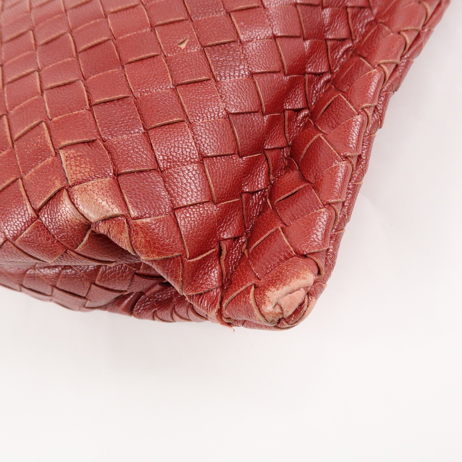 BOTTEGA VENETA Intrecciato Leather Shoulder Bag Red Beige 210236