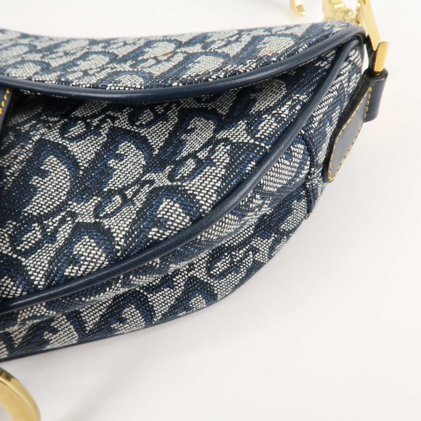 Christian Dior Trotter Jacquard Leather Saddle Shoulder Bag Navy