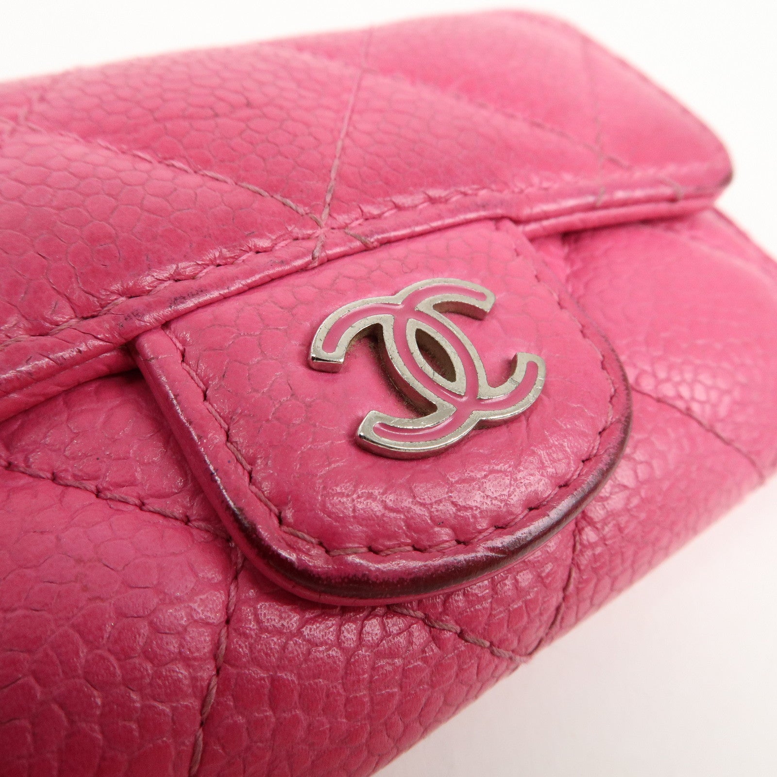 CHANEL Matelasse Caviar Skin 6 Rings Key Case Hot Pink A31503