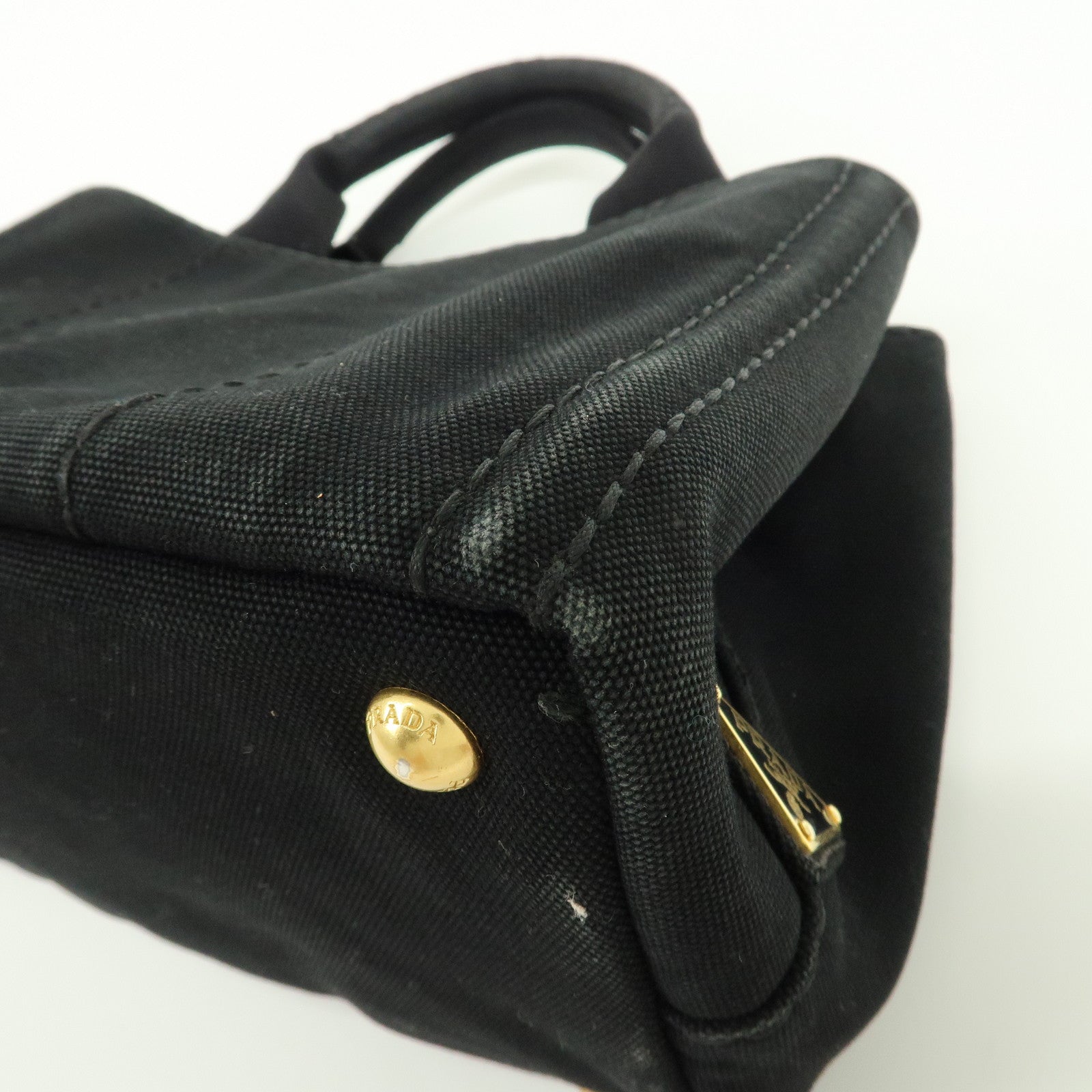 PRADA Logo Canvas Canapa Mini Tote Bag Hand Bag Black BN2439