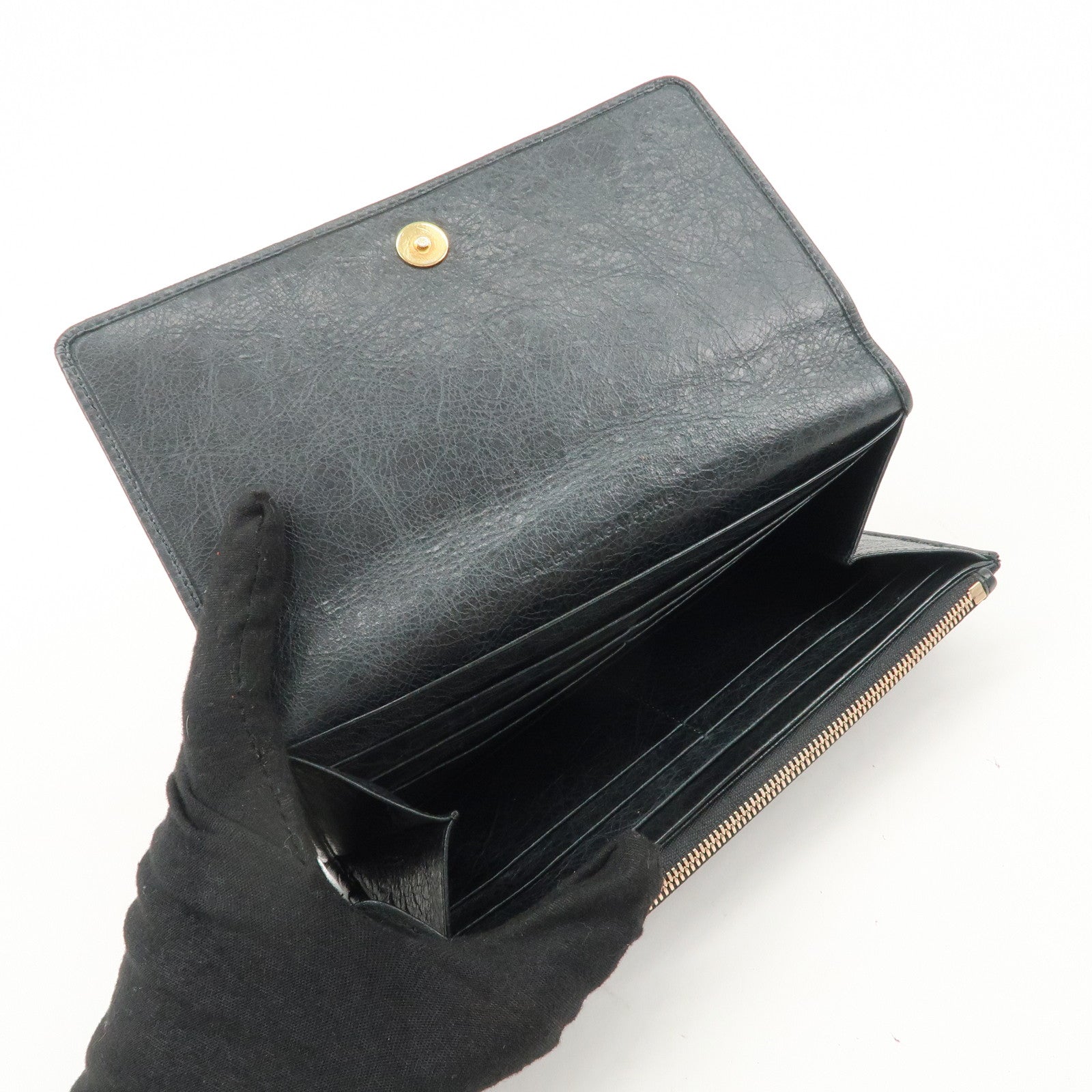 BALENCIAGA Giant Money Leather Bi-fold Long Wallet 233599 Black