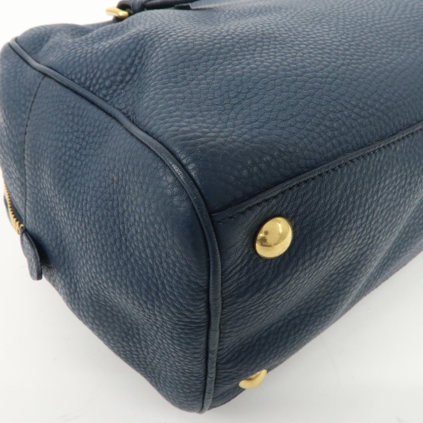 MIU MIU Leather Boston Bag Shoulder Bag Navy Gold HDW Used