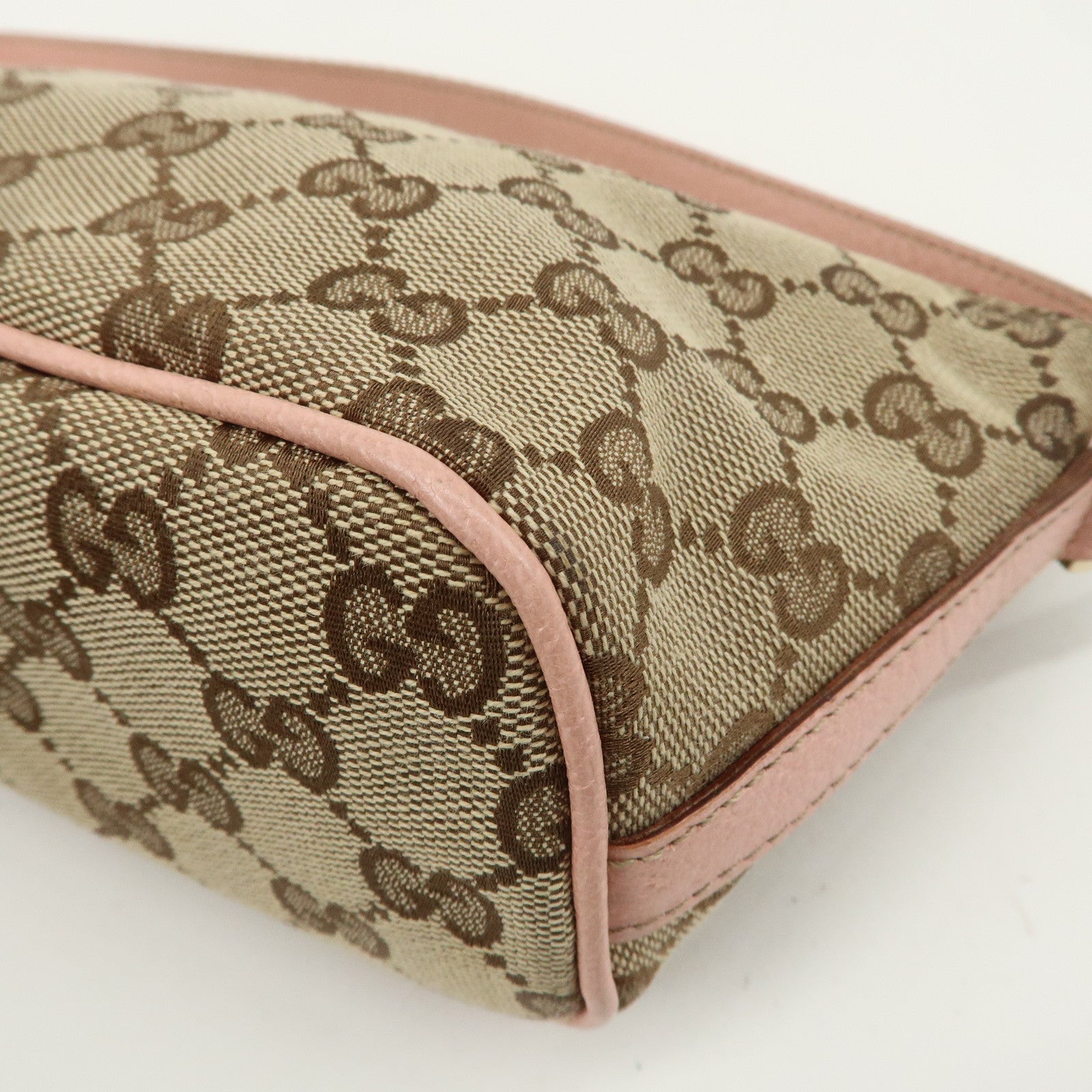 GUCCI Boat Bag Sherry GG Canvas Leather Pouch Beige Pink 141809