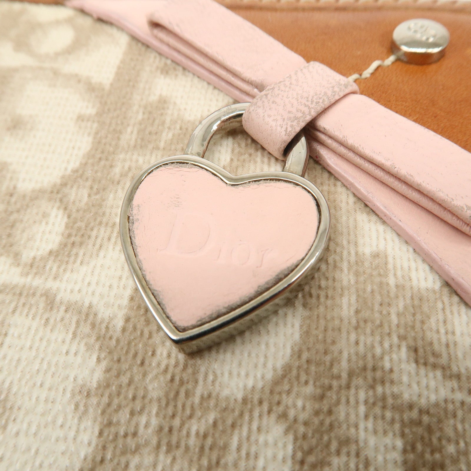 Christian Dior Trotter PVC Leather Agenda Cover Heart Charm Beige Used