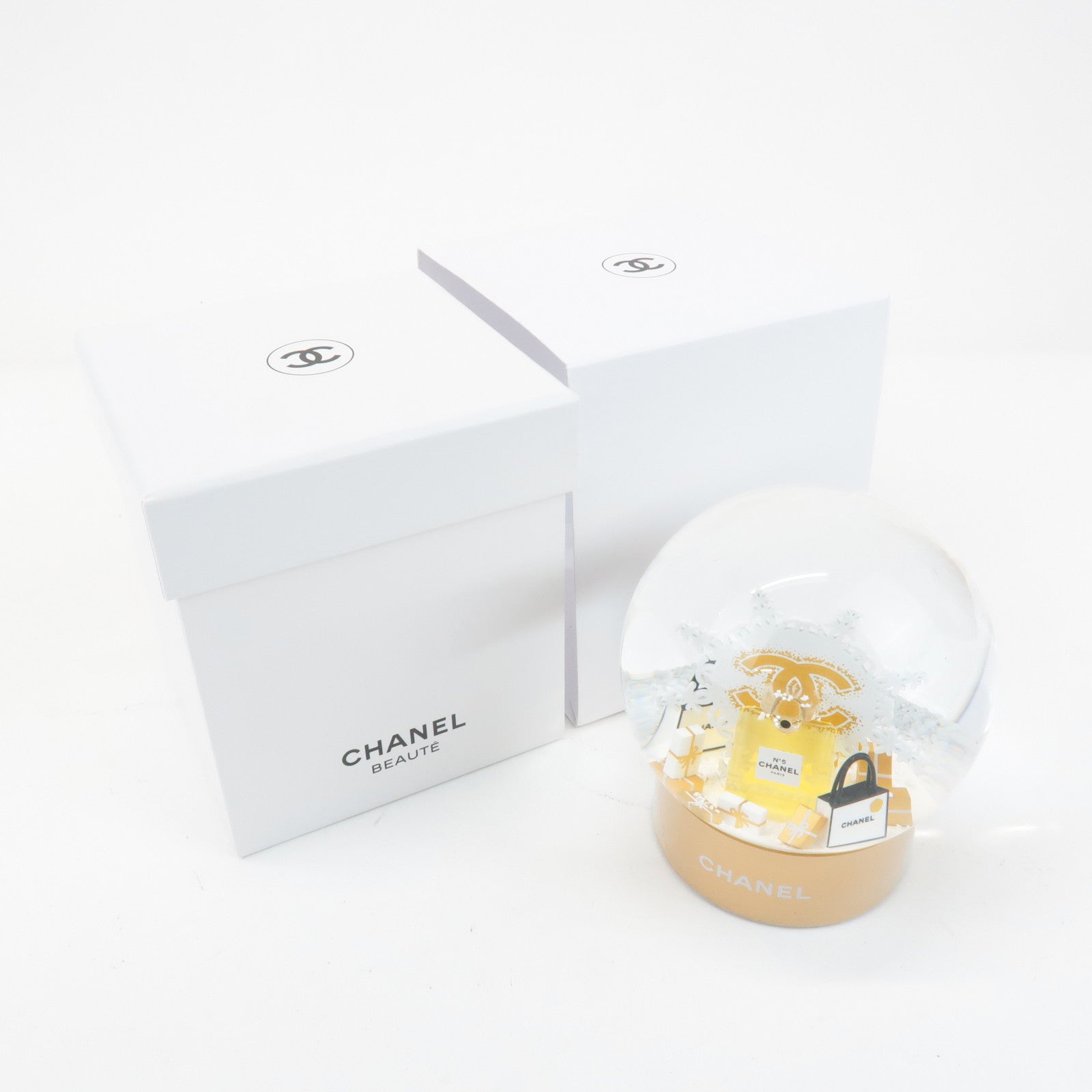 CHANEL Glass Snow Globe Snow Dome 2024 Novelty Gold White Used