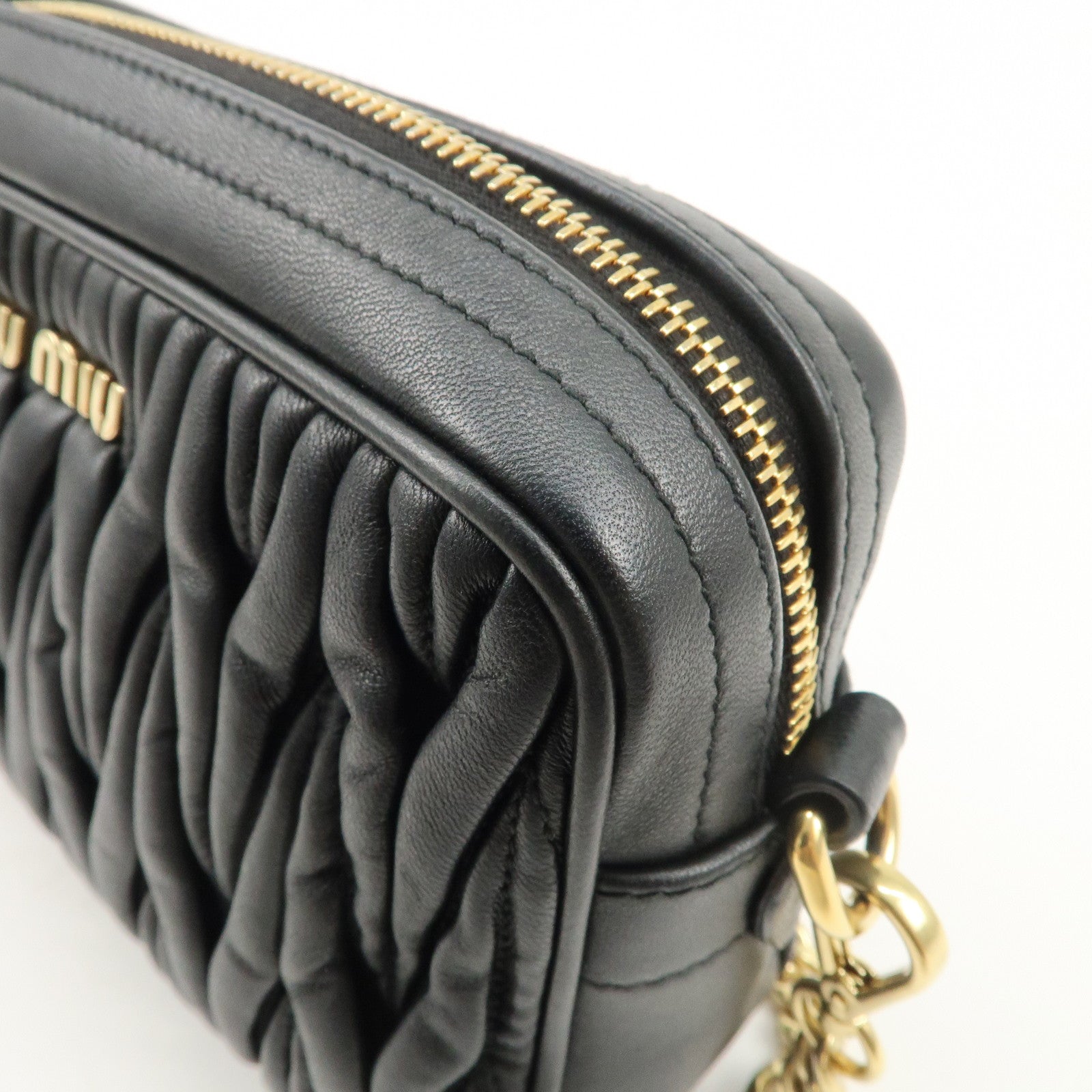 MIU MIU Matelasse Leather Chain Shoulder Bag Crossbody Bag Black