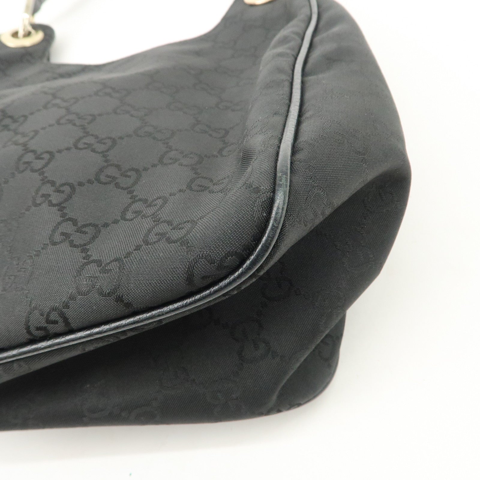 GUCCI GG Nylon Leather Shoulder Bag Hand Bag Black 257265 Used