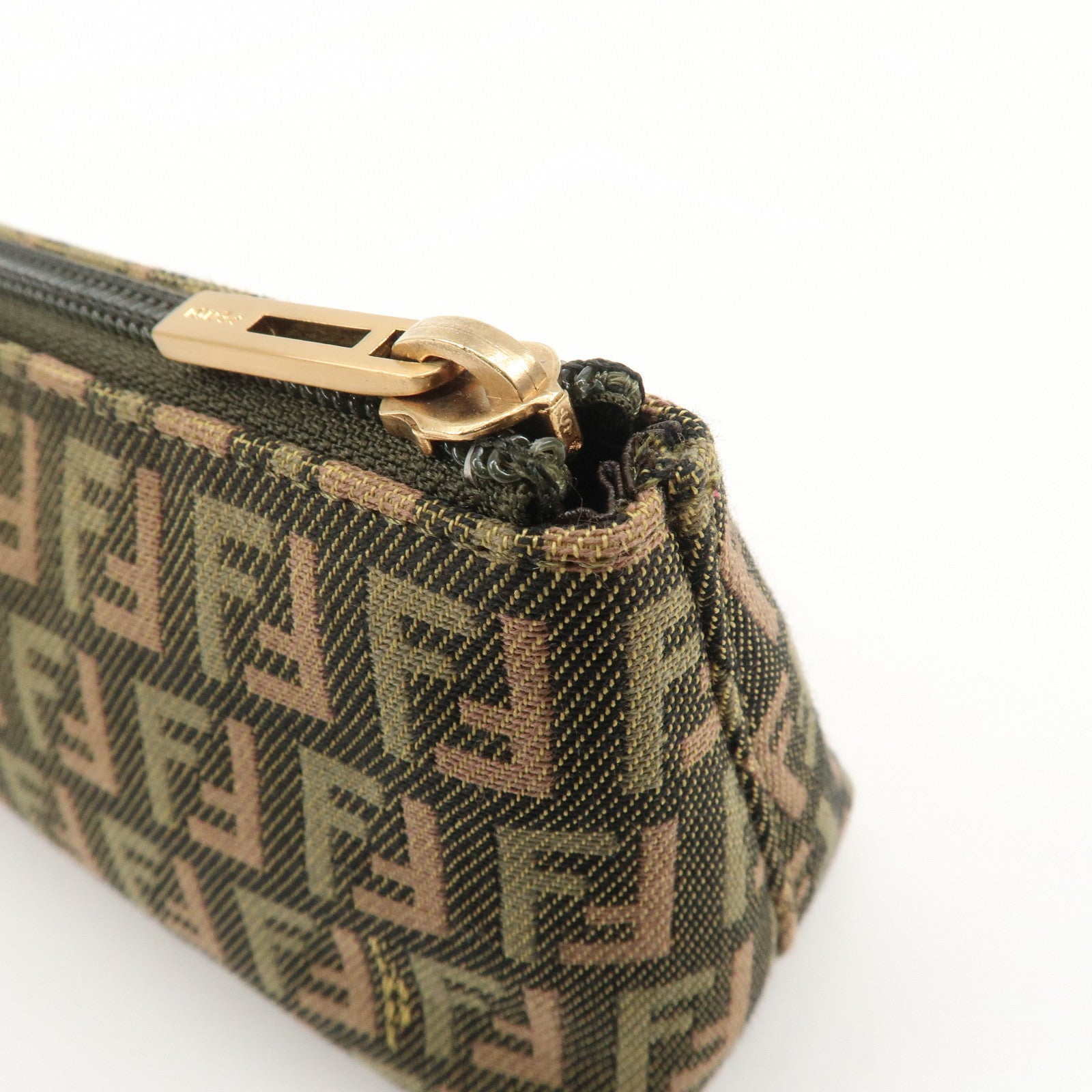 FENDI Zucca Canvas Leather Pouch Mini Bag Khaki Brown 7N0037 Used