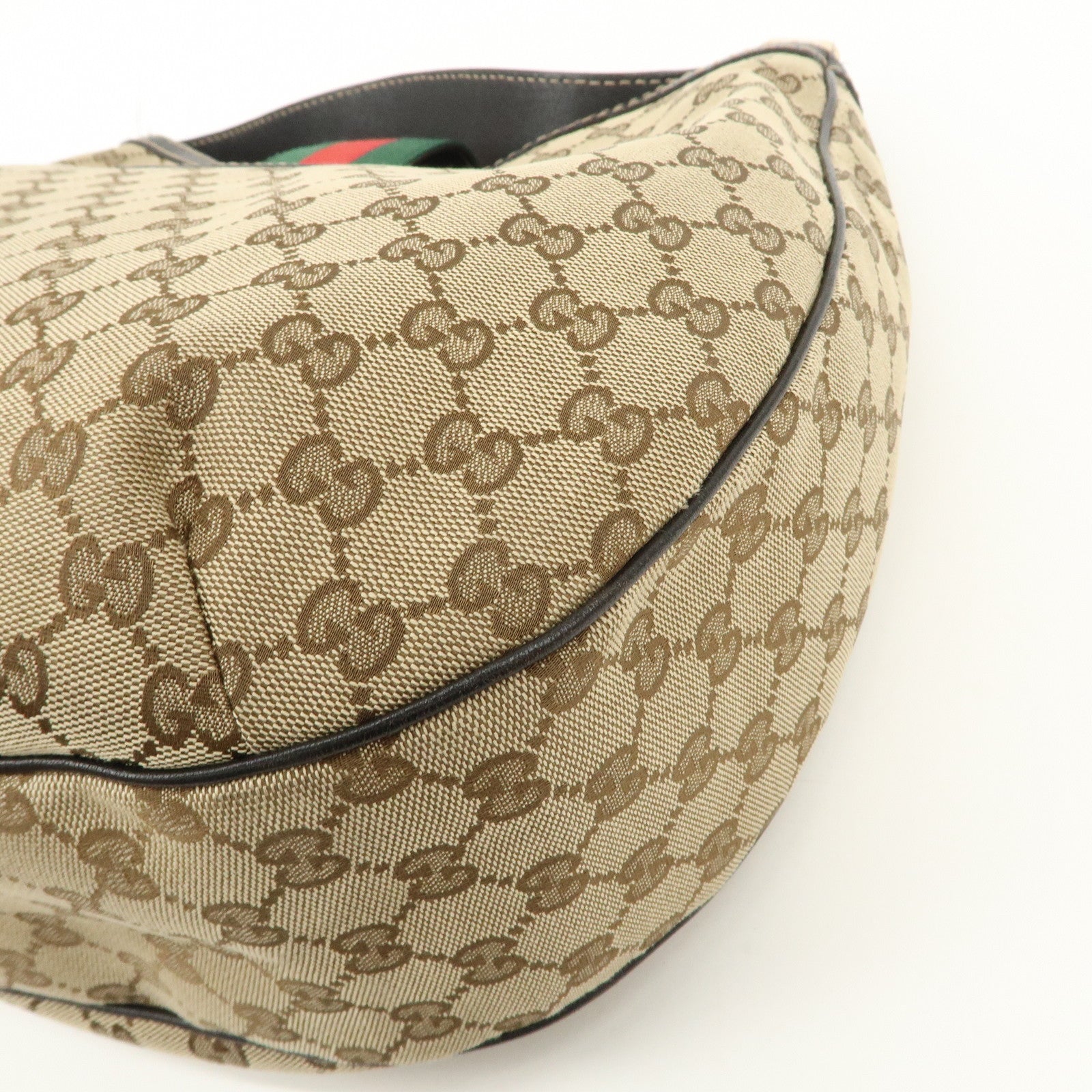 GUCCI Sherry GG Canvas Leather Shoulder Bag Beige Black 233604 Used